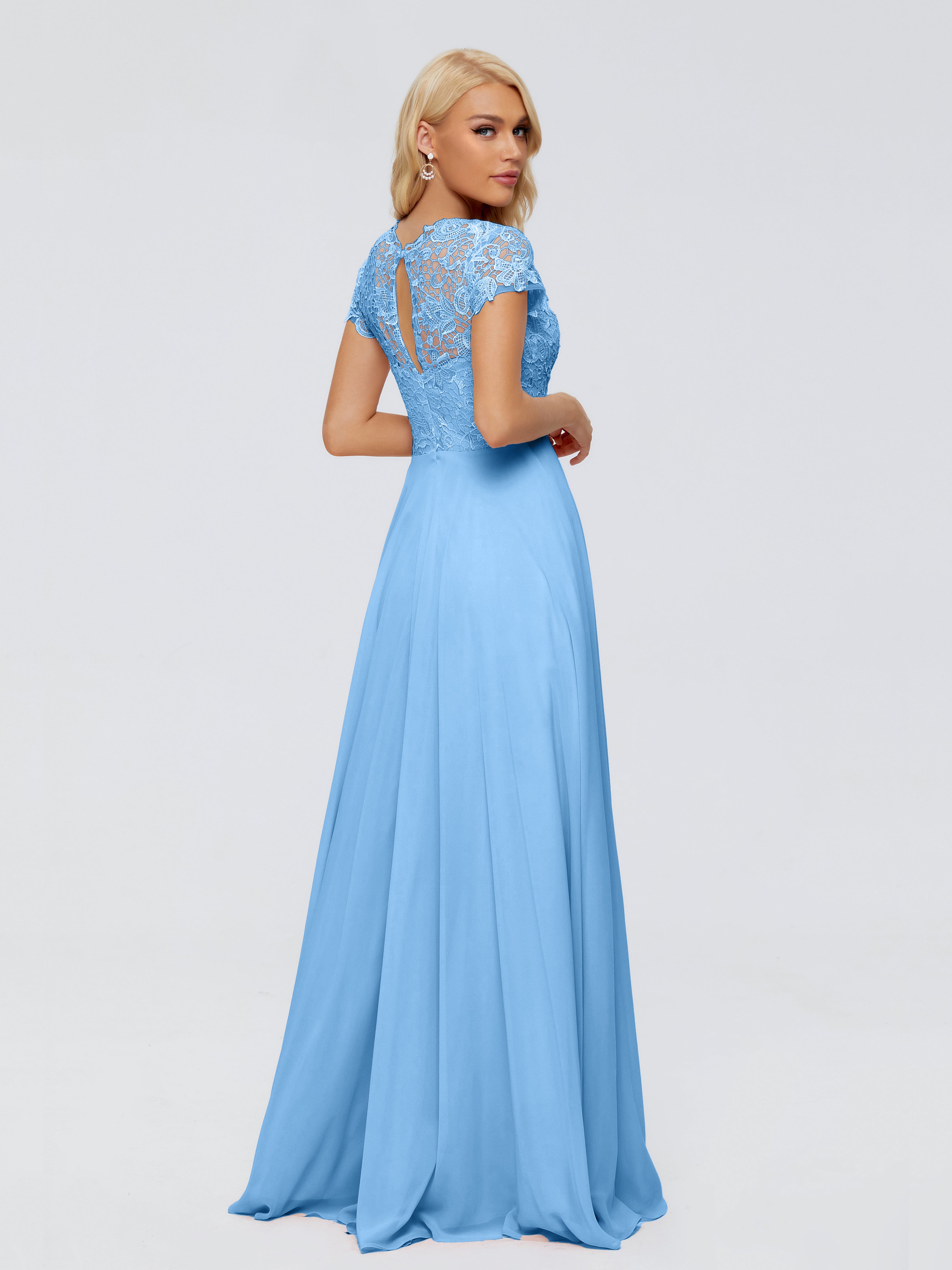 Robes De Demoiselle D'Honneur Bleu Bébé Trapèze Encolure Dégagée Mousseline Robes Demoiselle D'Honneur