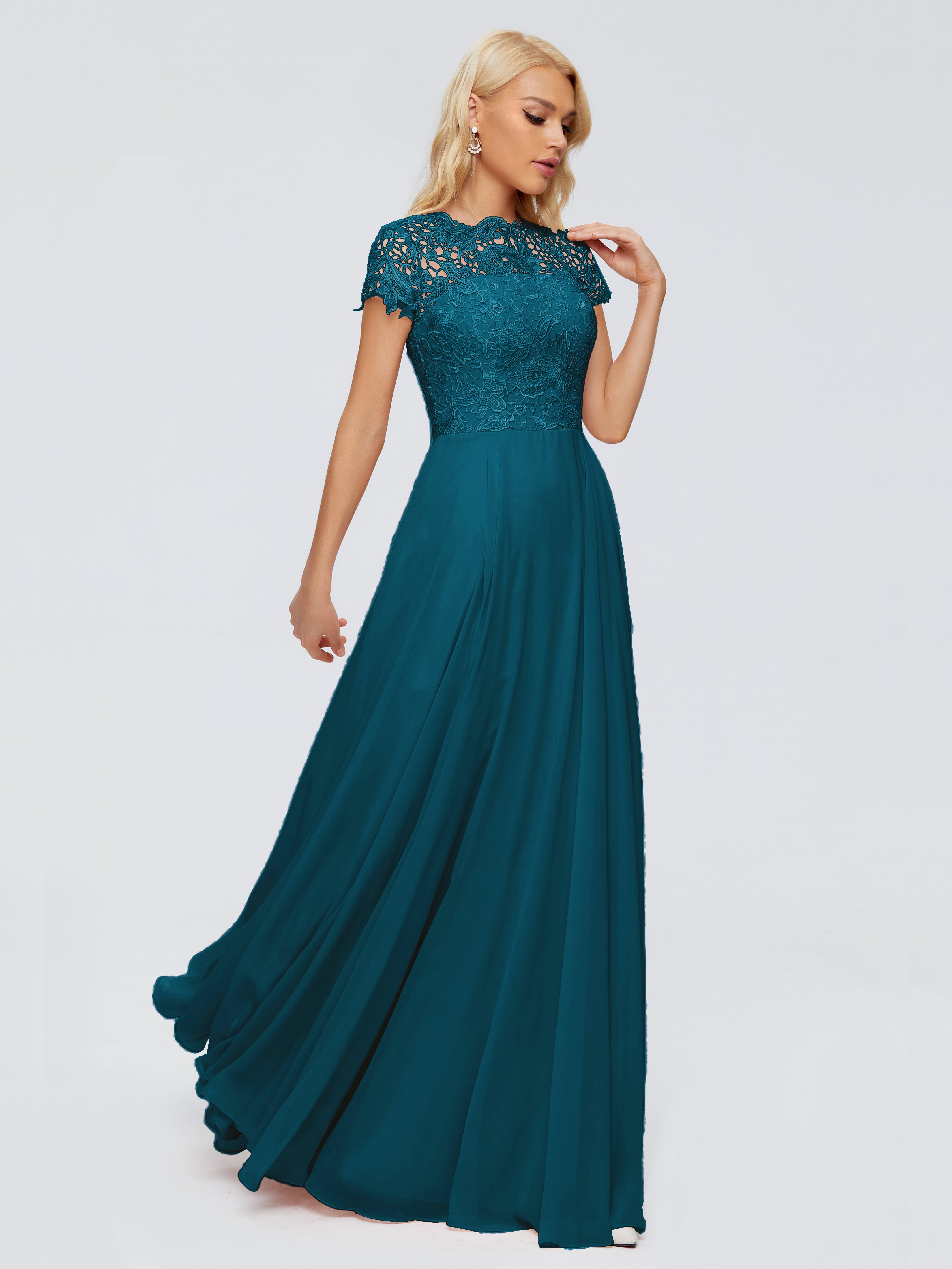 Robe De Demoiselle D'Honneur Bleu Encre A-ligne Encolure Dégagée Mousseline Robes Demoiselle D'Honneur
