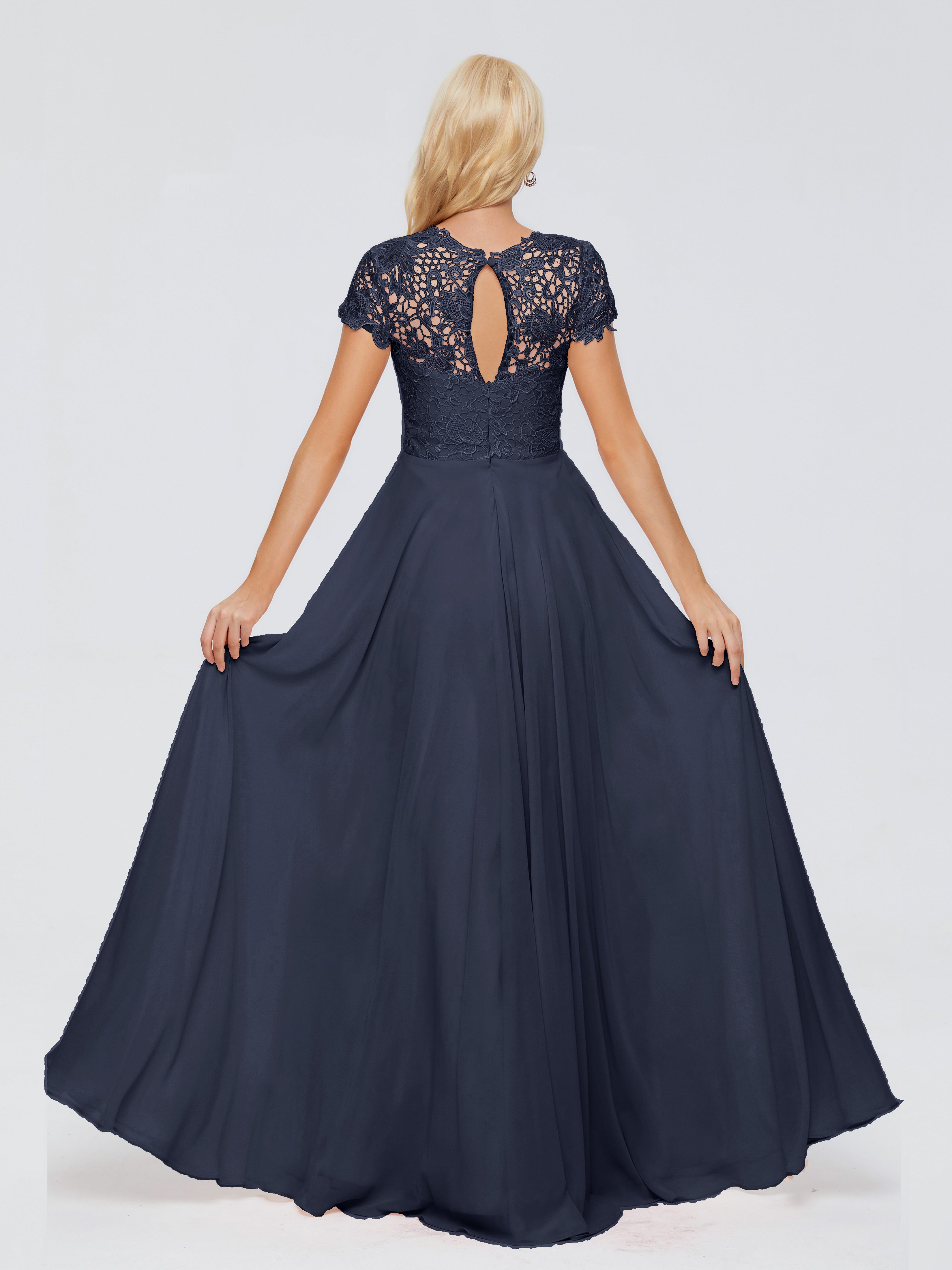 Robe De Demoiselle D Honneur Bleu Marine Trapèze Encolure Dégagée Mousseline Robes Demoiselle D'Honneur
