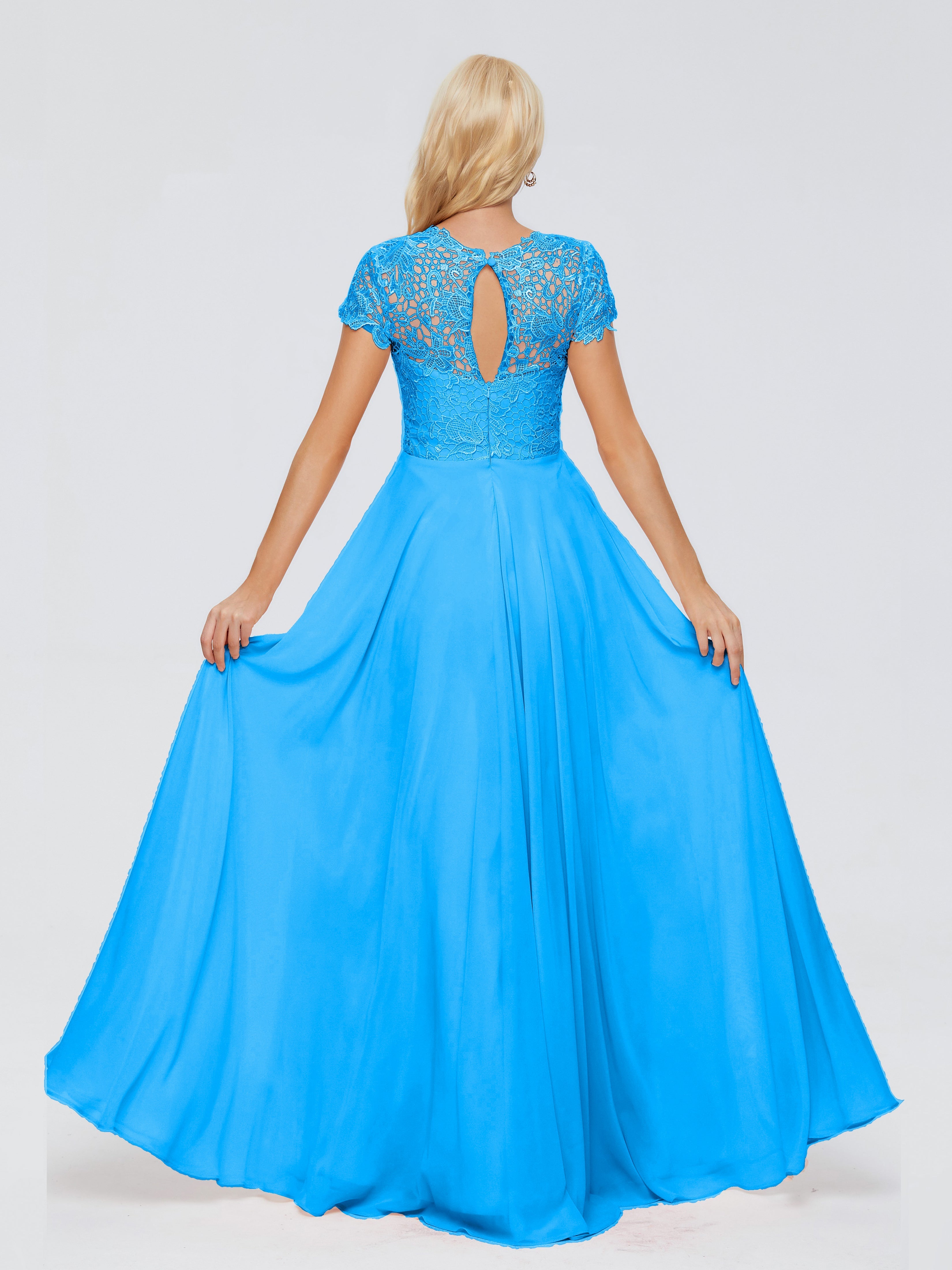 Robes De Demoiselle D'Honneur Bleu Océan A-ligne Encolure Dégagée Mousseline Robes Demoiselle D'Honneur