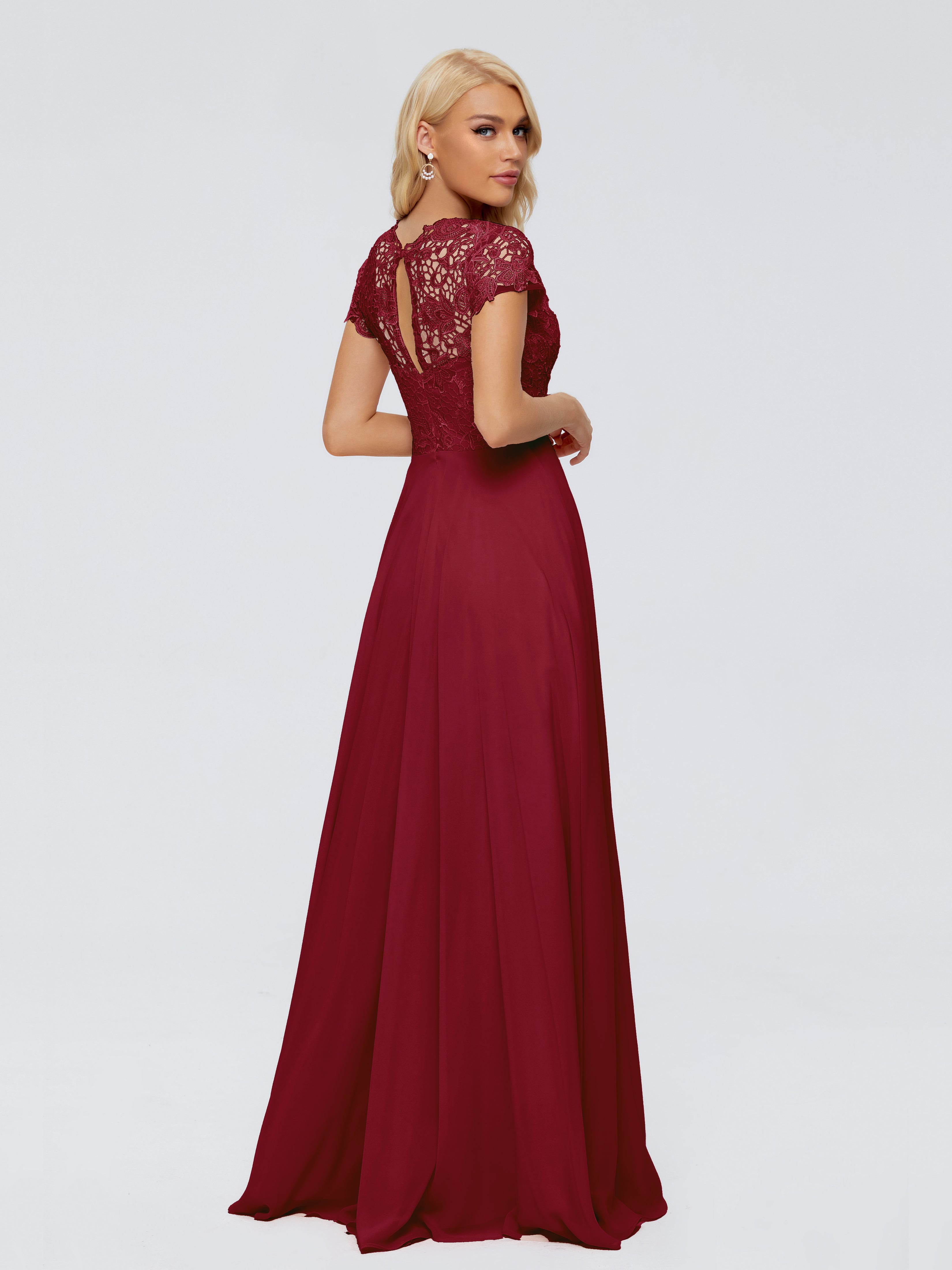 Robes Demoiselle D Honneur Bordeaux Trapèze Encolure Dégagée Mousseline Robes Demoiselle D'Honneur