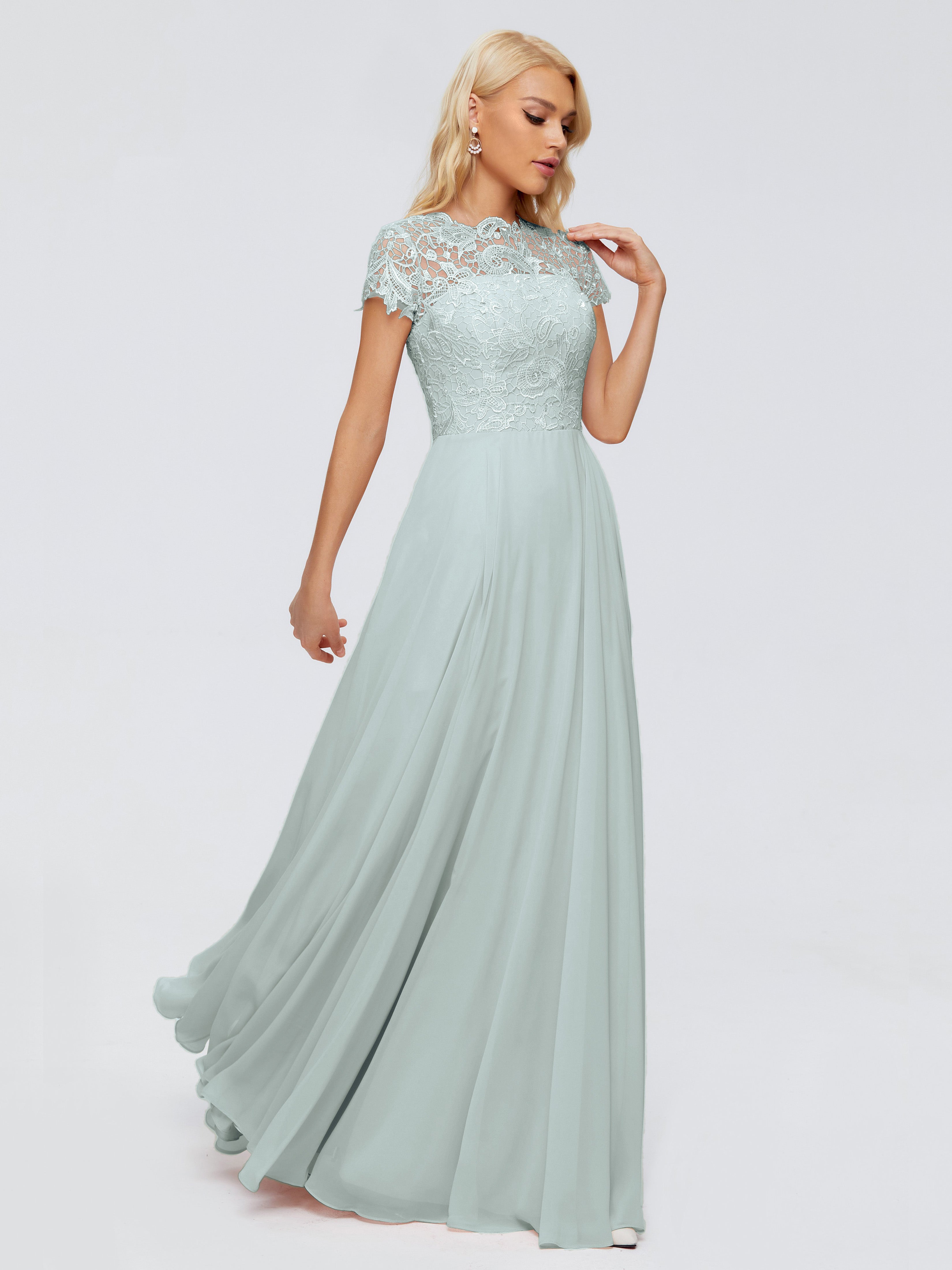 Robe Demoiselle D Honneur Celadon A-ligne Encolure Dégagée Mousseline Robes Demoiselle D'Honneur