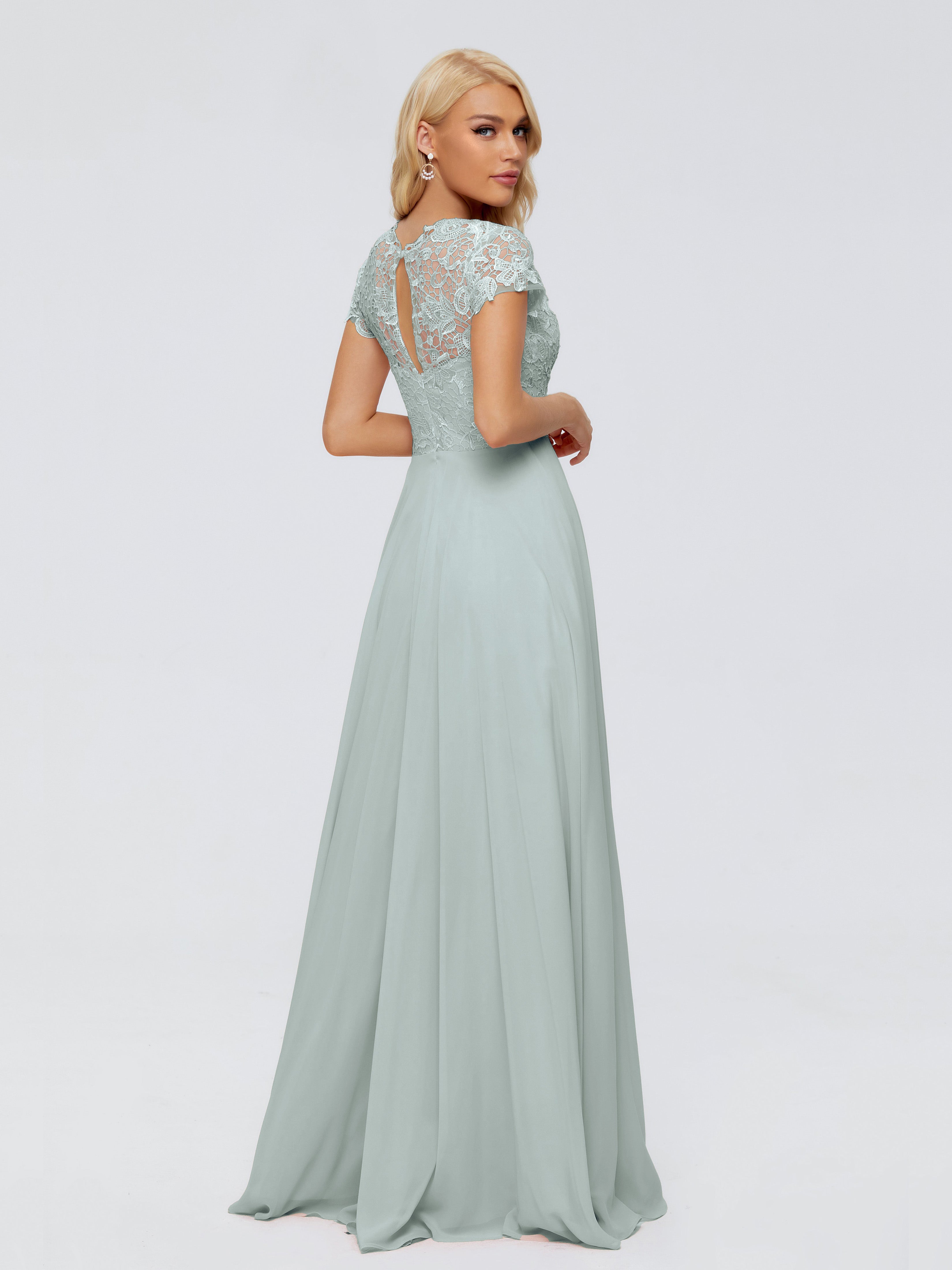 Robe Demoiselle D Honneur Celadon A-ligne Encolure Dégagée Mousseline Robes Demoiselle D'Honneur
