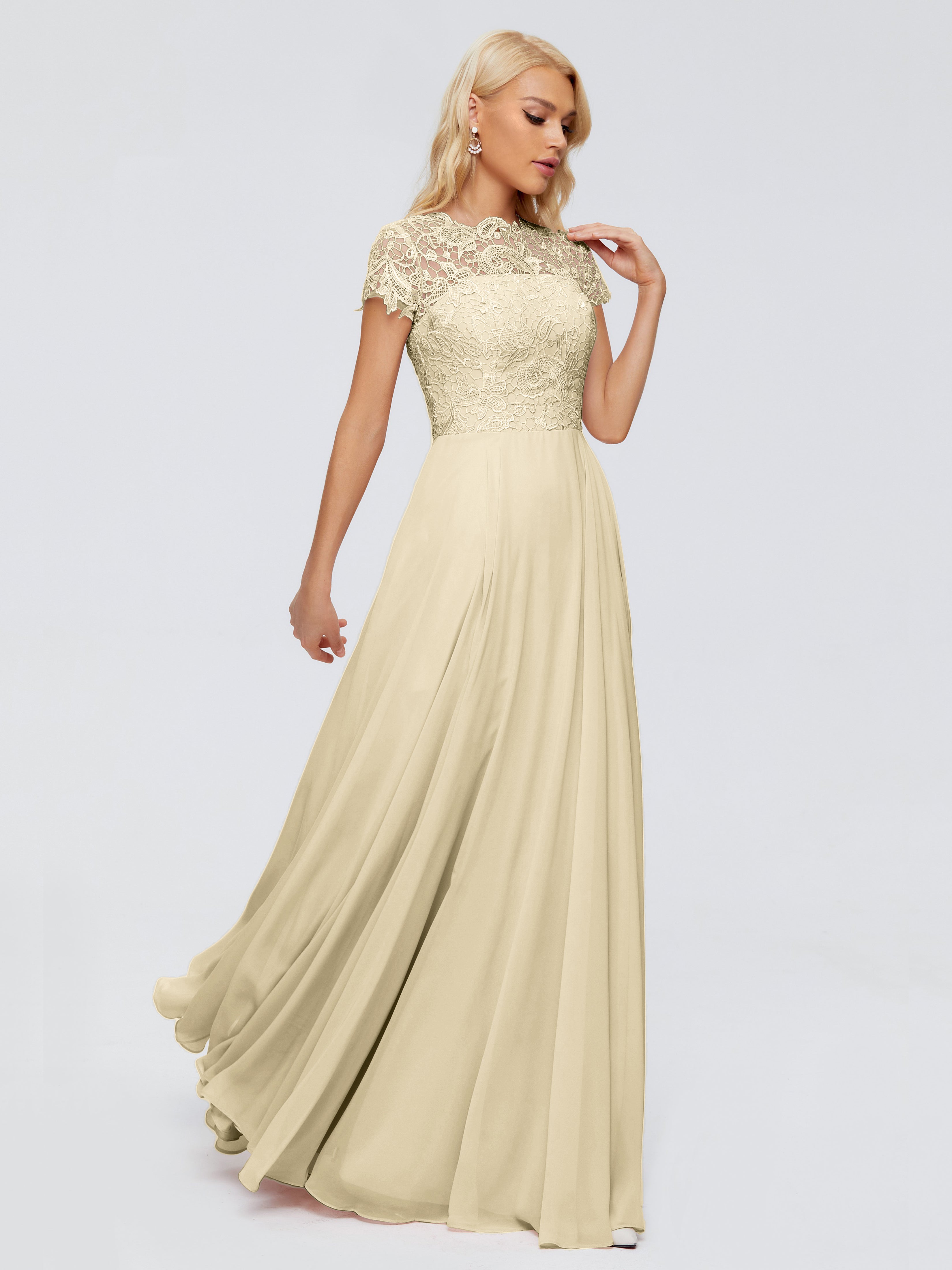 Demoiselle Dhonneur Robe Champagne Trapèze Encolure Dégagée Mousseline Robes Demoiselle D'Honneur