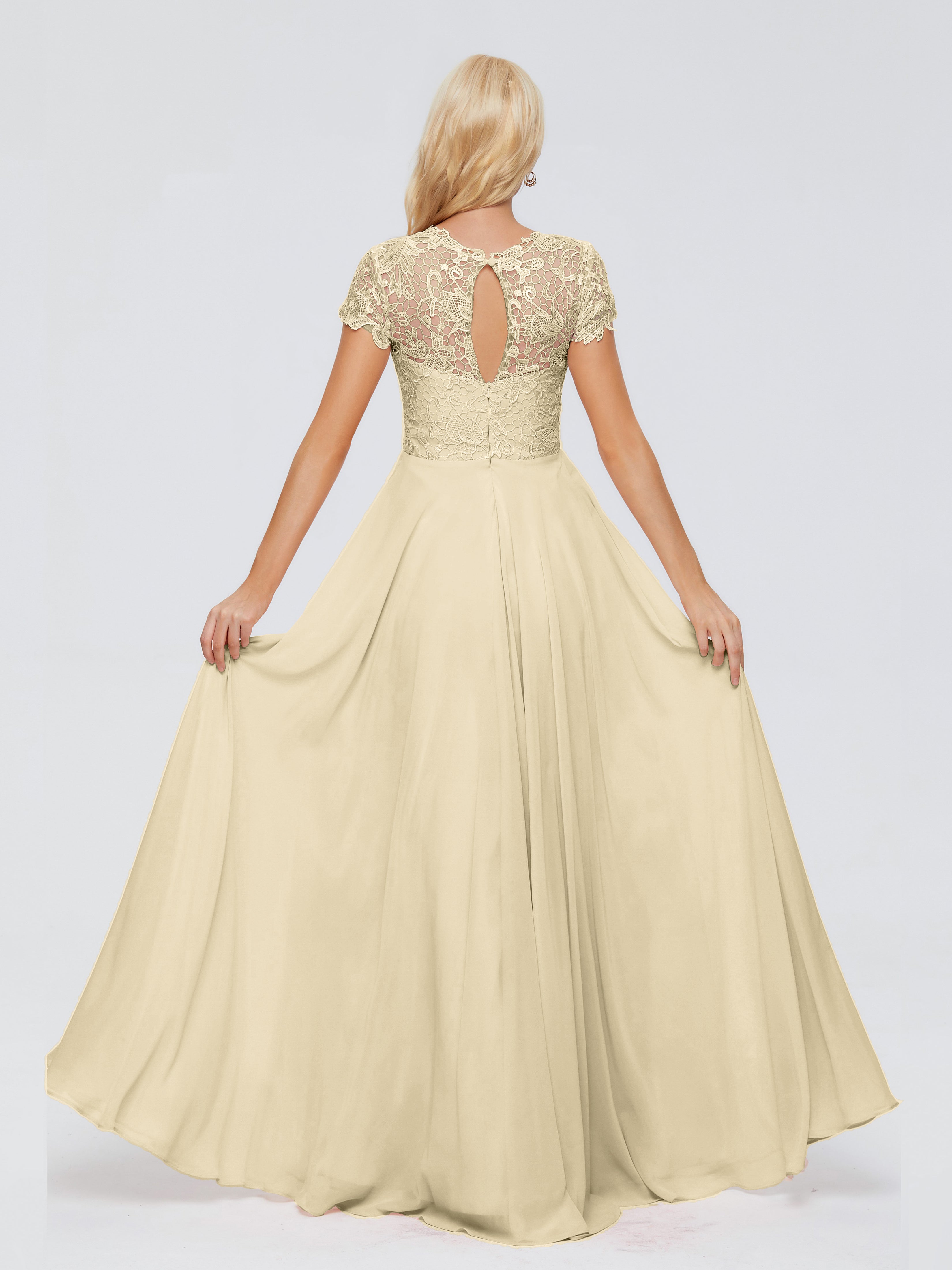 Demoiselle Dhonneur Robe Champagne Trapèze Encolure Dégagée Mousseline Robes Demoiselle D'Honneur