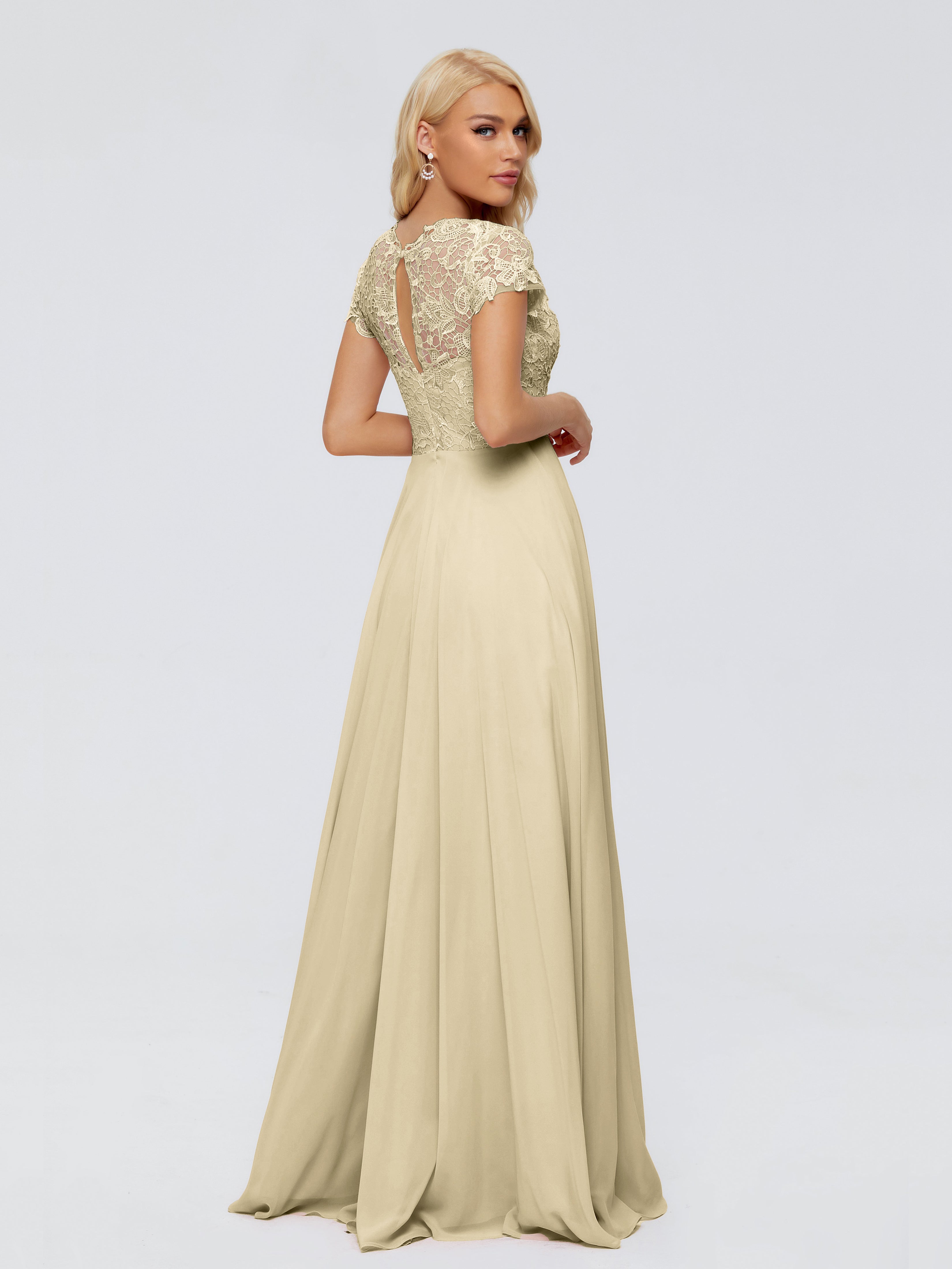 Demoiselle Dhonneur Robe Champagne Trapèze Encolure Dégagée Mousseline Robes Demoiselle D'Honneur