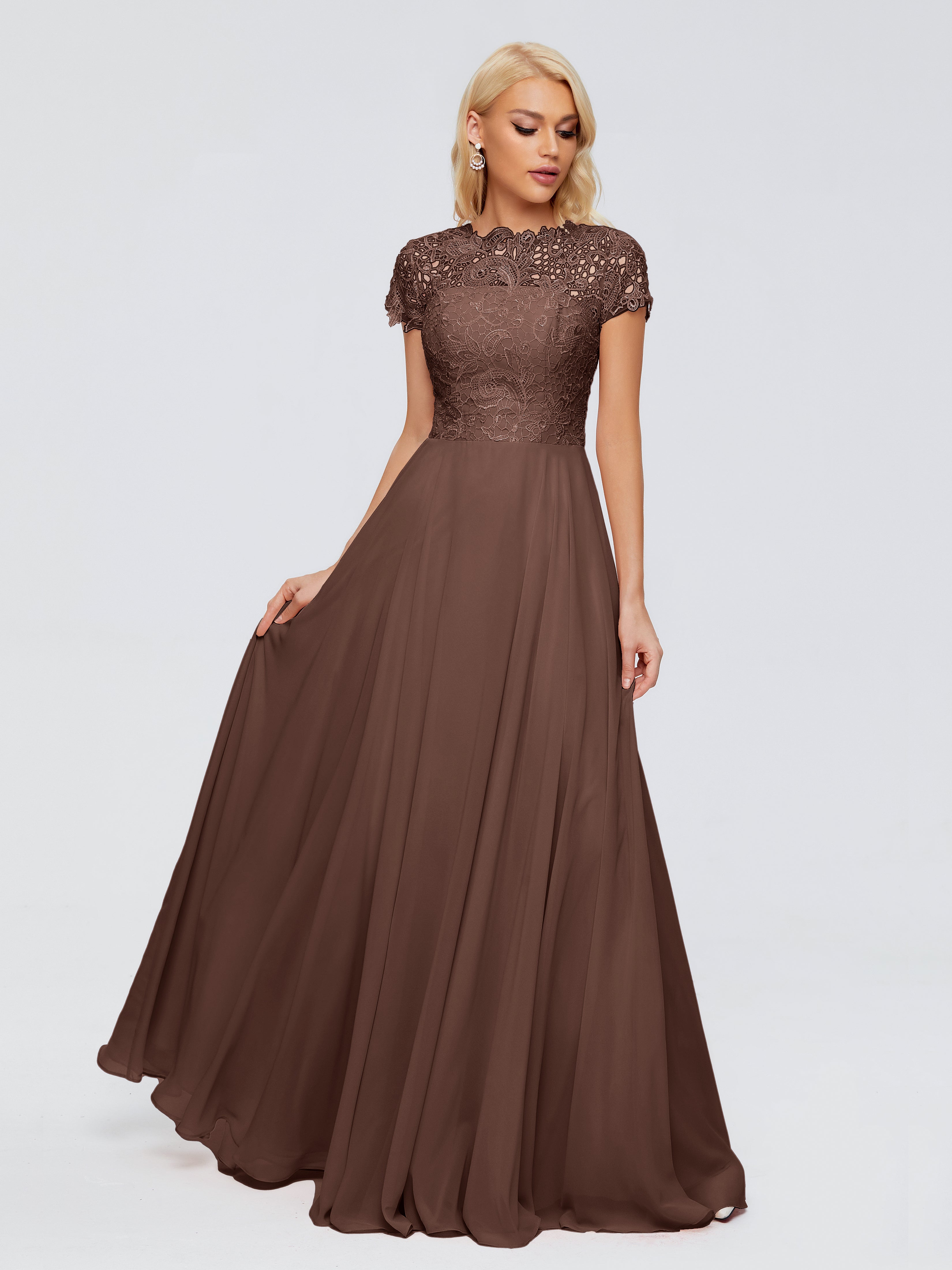 Robe De Demoiselle D Honneur Chocolat A-ligne Encolure Dégagée Mousseline Robes Demoiselle D'Honneur