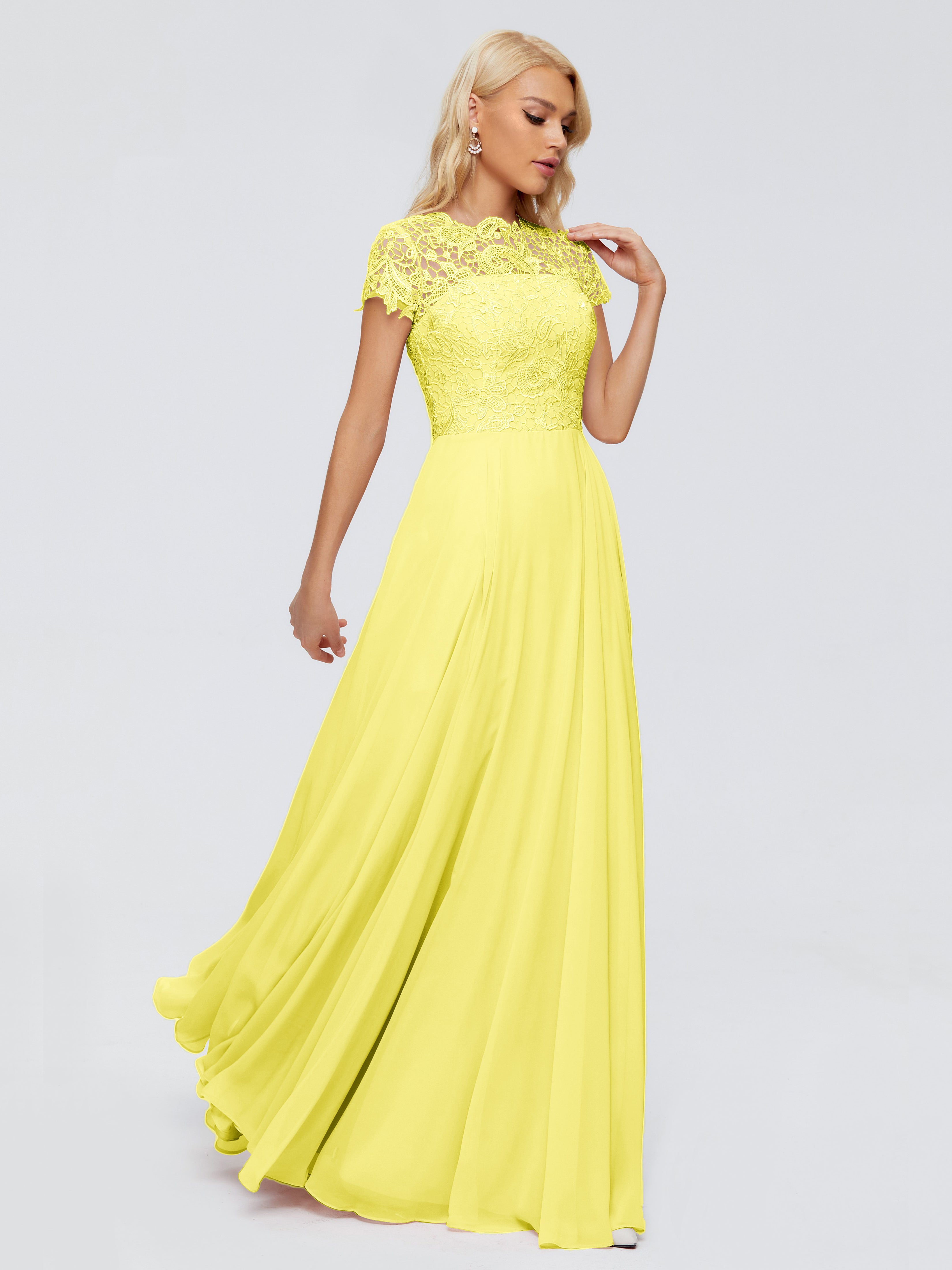 Robes De Demoiselle D'Honneur Citron A-ligne Encolure Dégagée Mousseline Robes Demoiselle D'Honneur