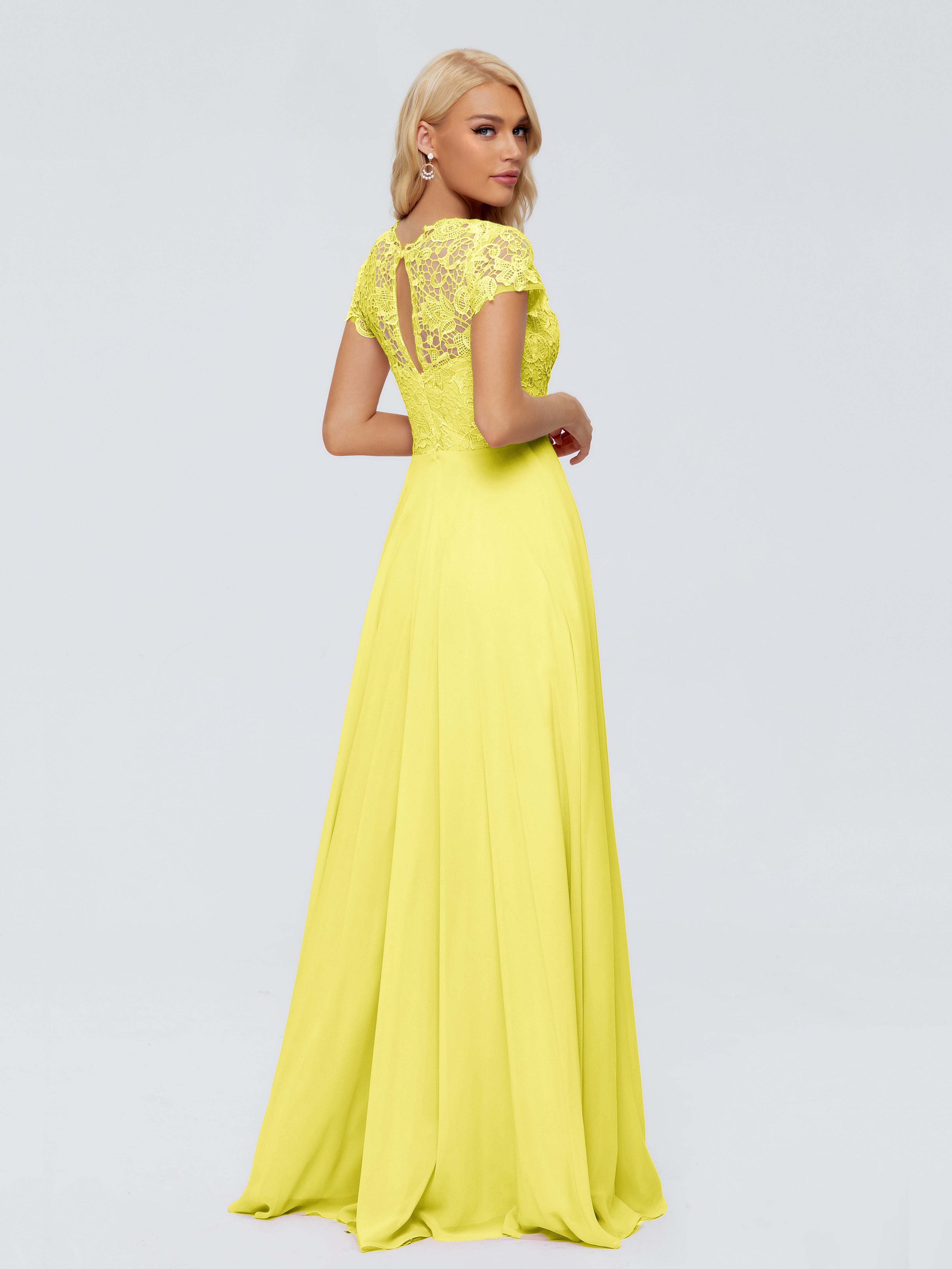 Robes De Demoiselle D'Honneur Citron A-ligne Encolure Dégagée Mousseline Robes Demoiselle D'Honneur