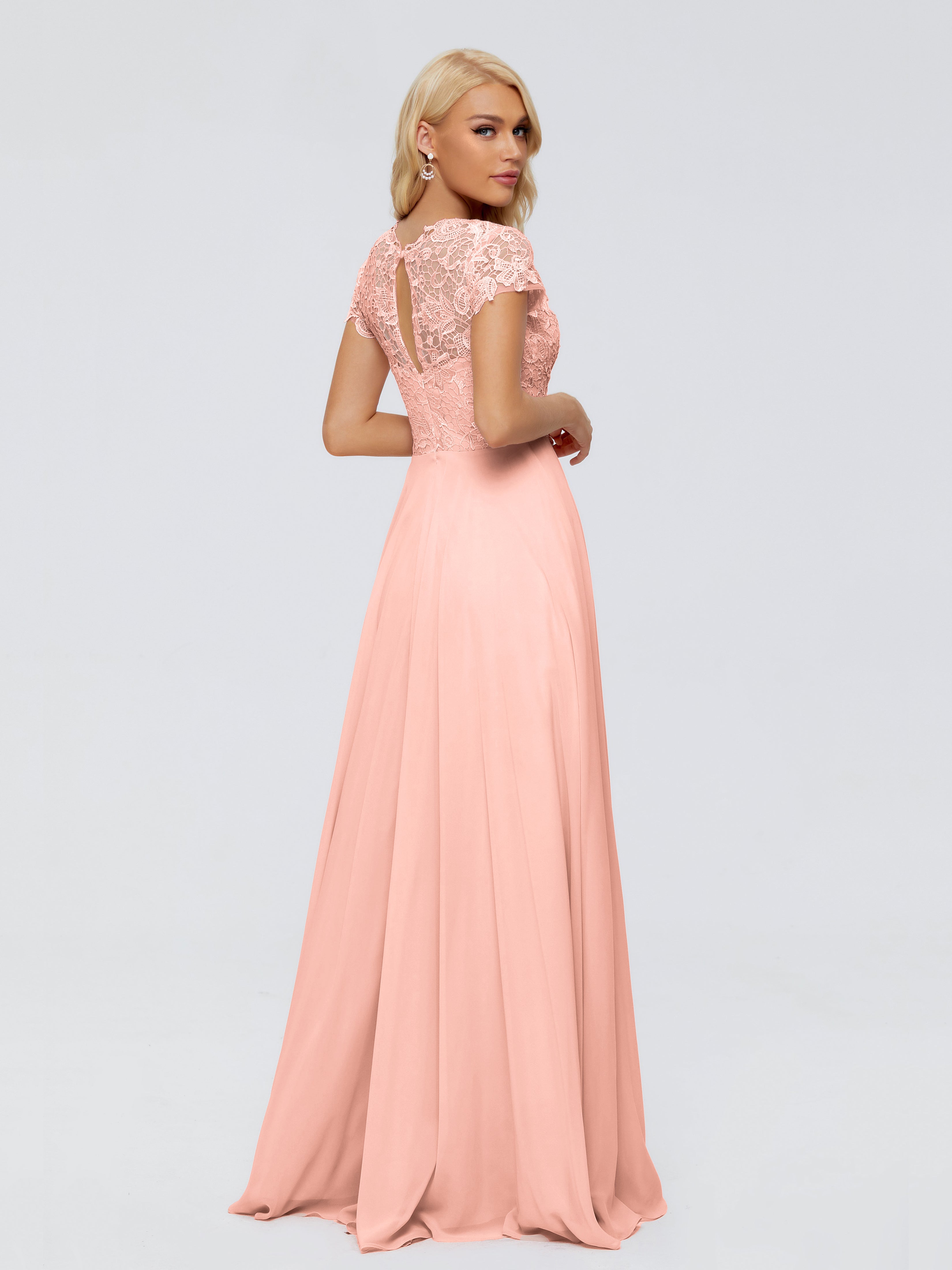 Robes Demoiselles D Honneur Corail Trapèze Encolure Dégagée Mousseline Robes Demoiselle D'Honneur