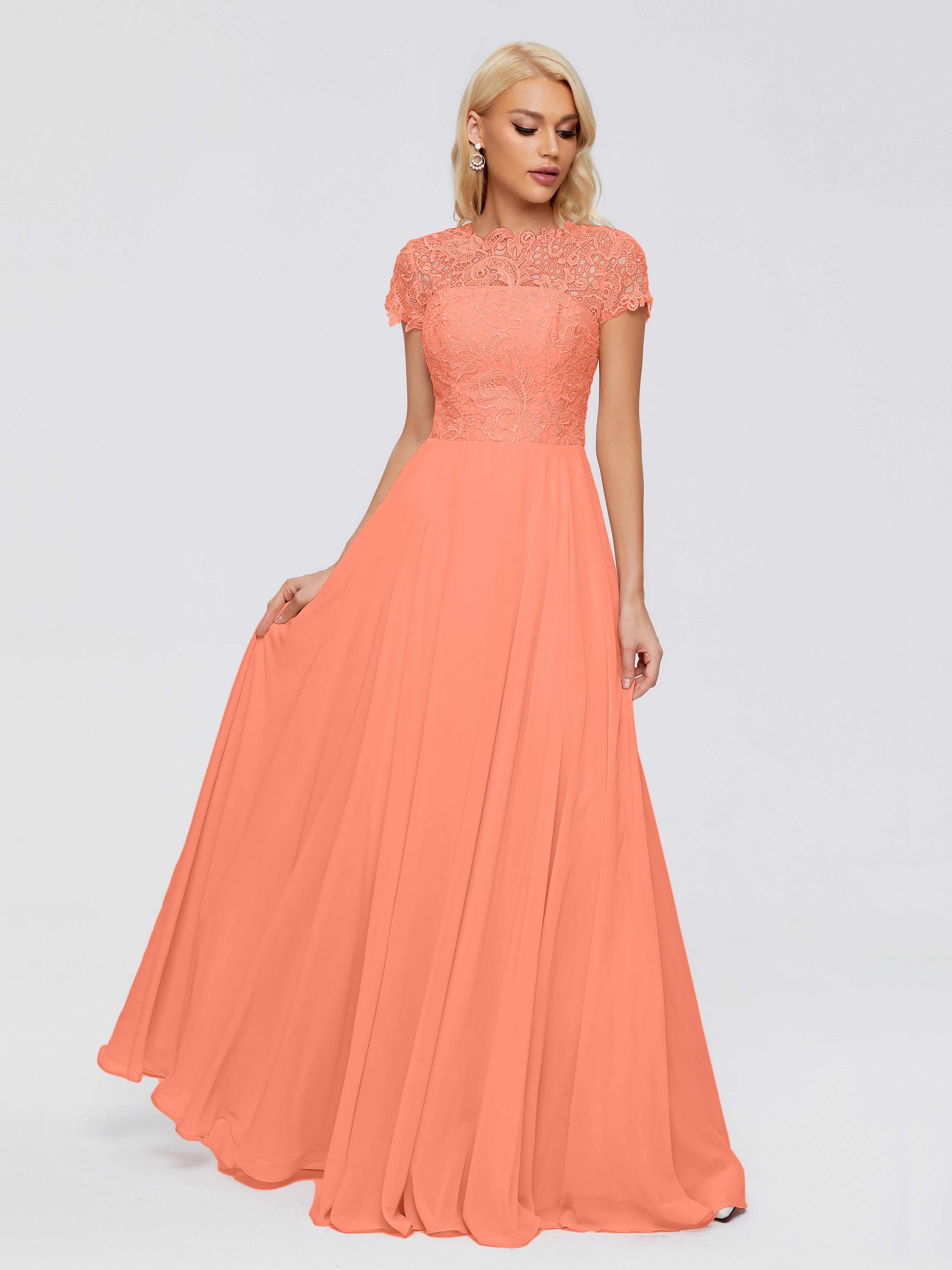 Robes De Demoiselle D'Honneur Coucher De Soleil A-ligne Encolure Dégagée Mousseline Robes Demoiselle D'Honneur