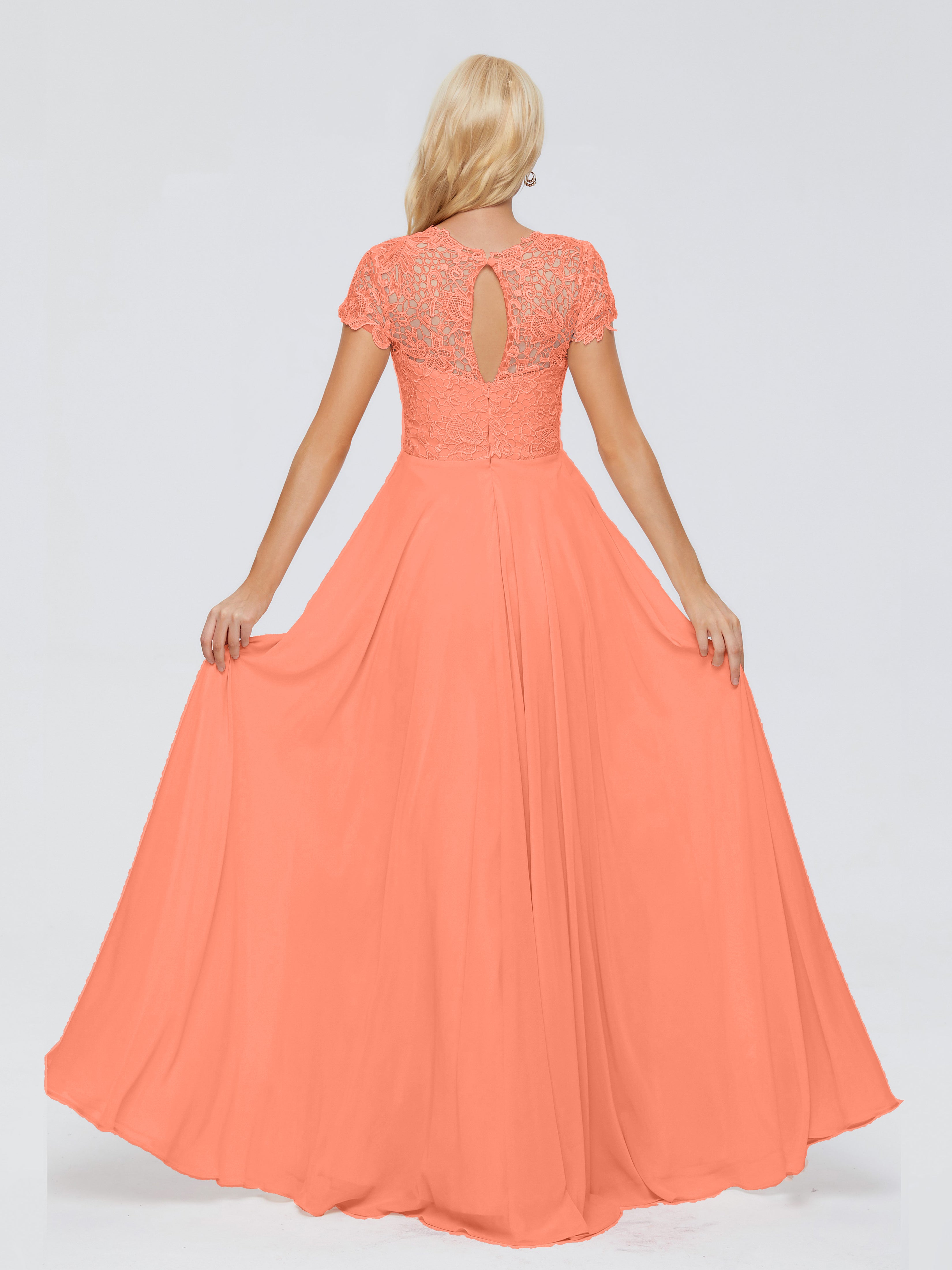 Robes De Demoiselle D'Honneur Coucher De Soleil A-ligne Encolure Dégagée Mousseline Robes Demoiselle D'Honneur