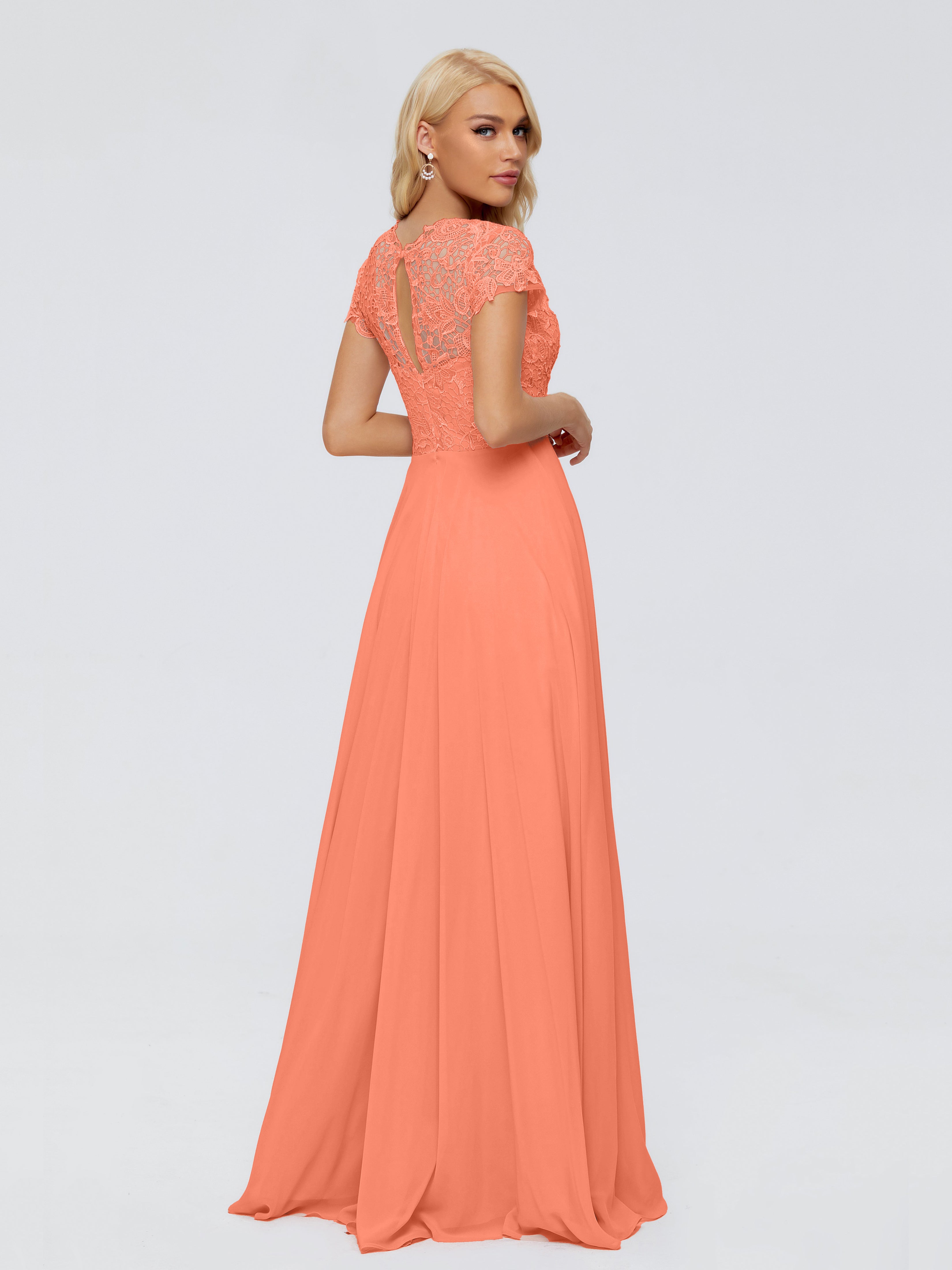 Robes De Demoiselle D'Honneur Coucher De Soleil A-ligne Encolure Dégagée Mousseline Robes Demoiselle D'Honneur