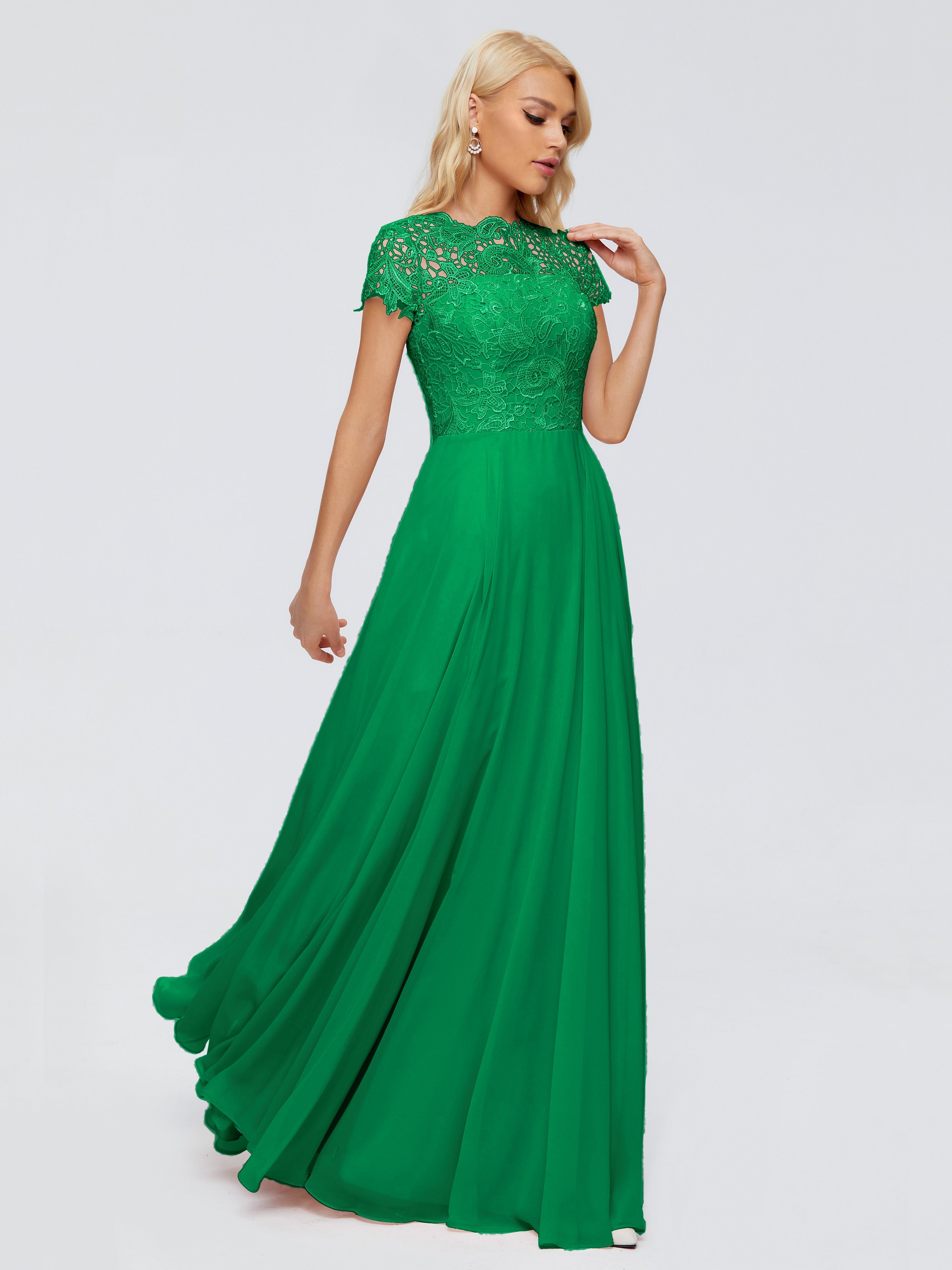 Wedding Party Robe Vert Emeraude Demoiselle D Honneur Trapèze Encolure Dégagée Mousseline Robes Demoiselle D'Honneur