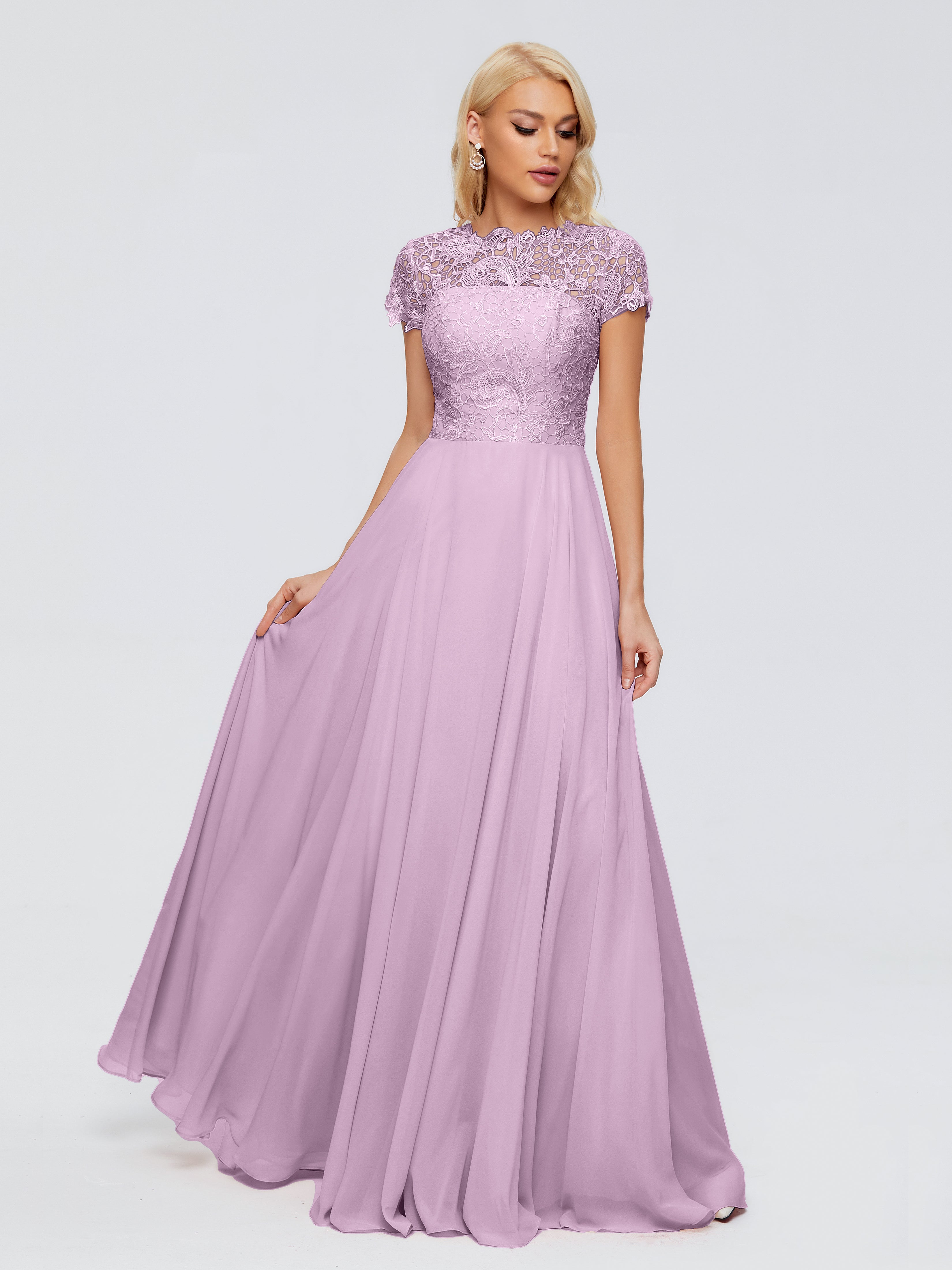 Robes De Demoiselle D'Honneur Glycine A-ligne Encolure Dégagée Mousseline Robes Demoiselle D'Honneur