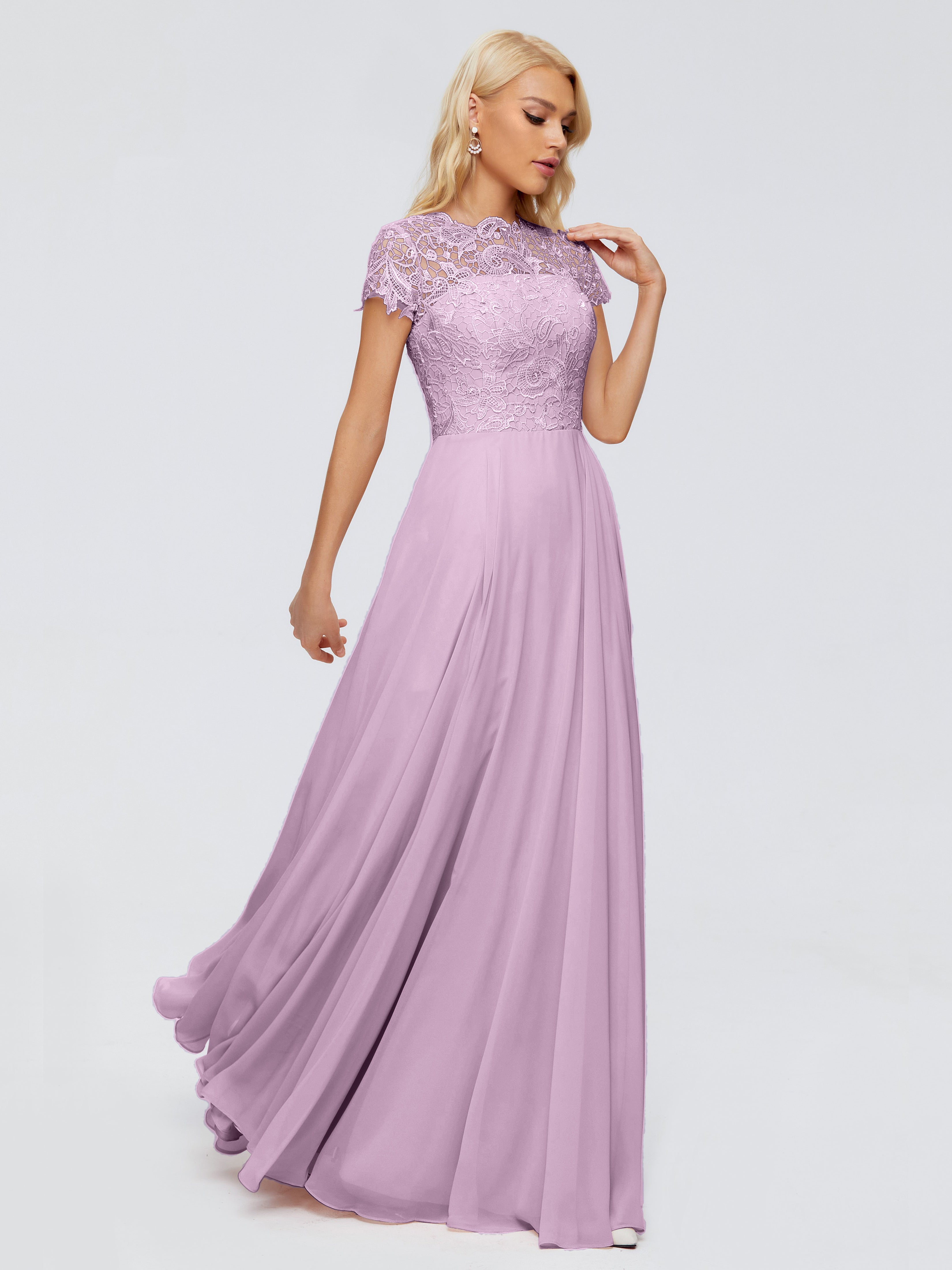 Robes De Demoiselle D'Honneur Glycine A-ligne Encolure Dégagée Mousseline Robes Demoiselle D'Honneur