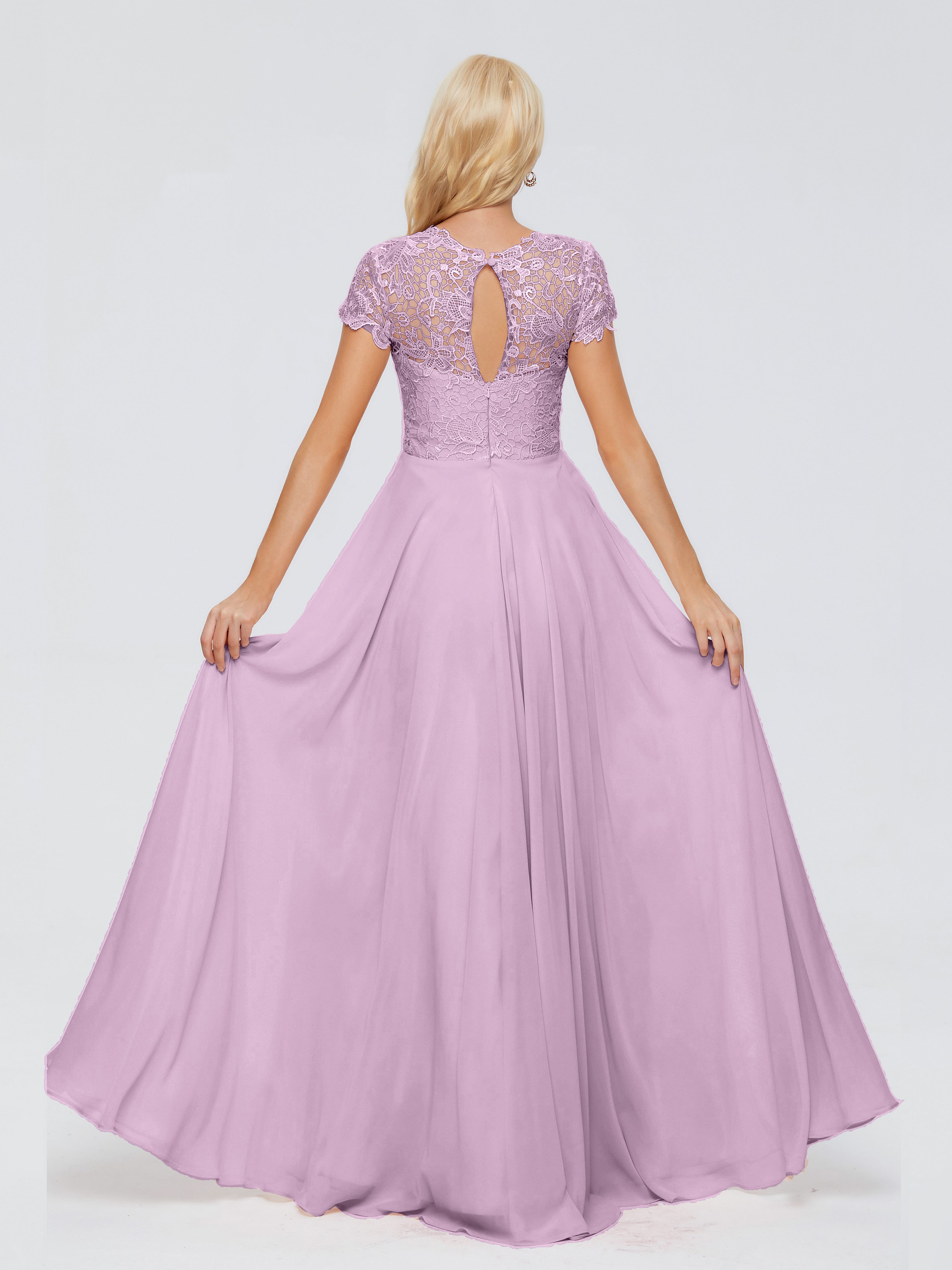 Robes De Demoiselle D'Honneur Glycine A-ligne Encolure Dégagée Mousseline Robes Demoiselle D'Honneur