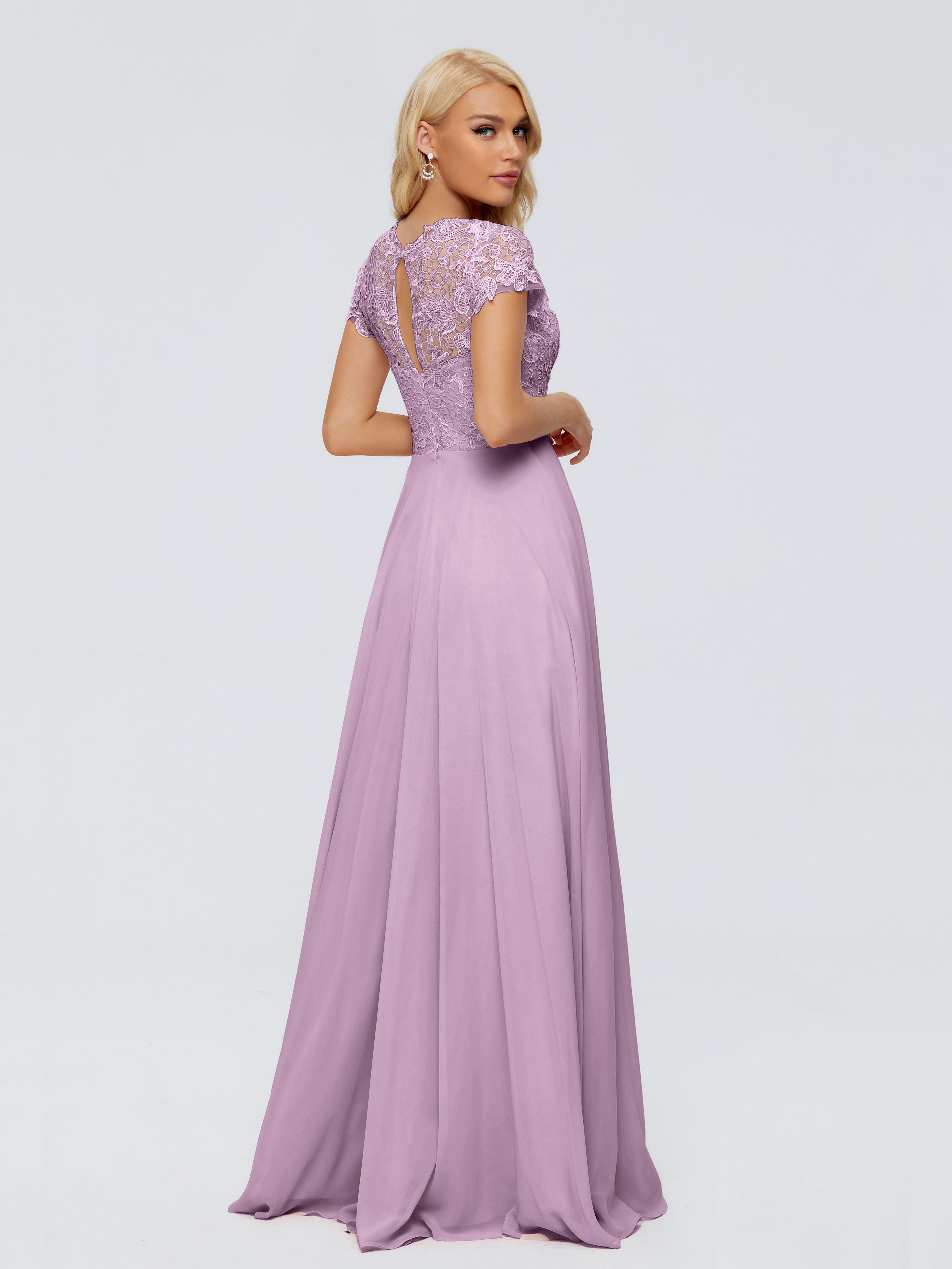 Robes De Demoiselle D'Honneur Glycine A-ligne Encolure Dégagée Mousseline Robes Demoiselle D'Honneur