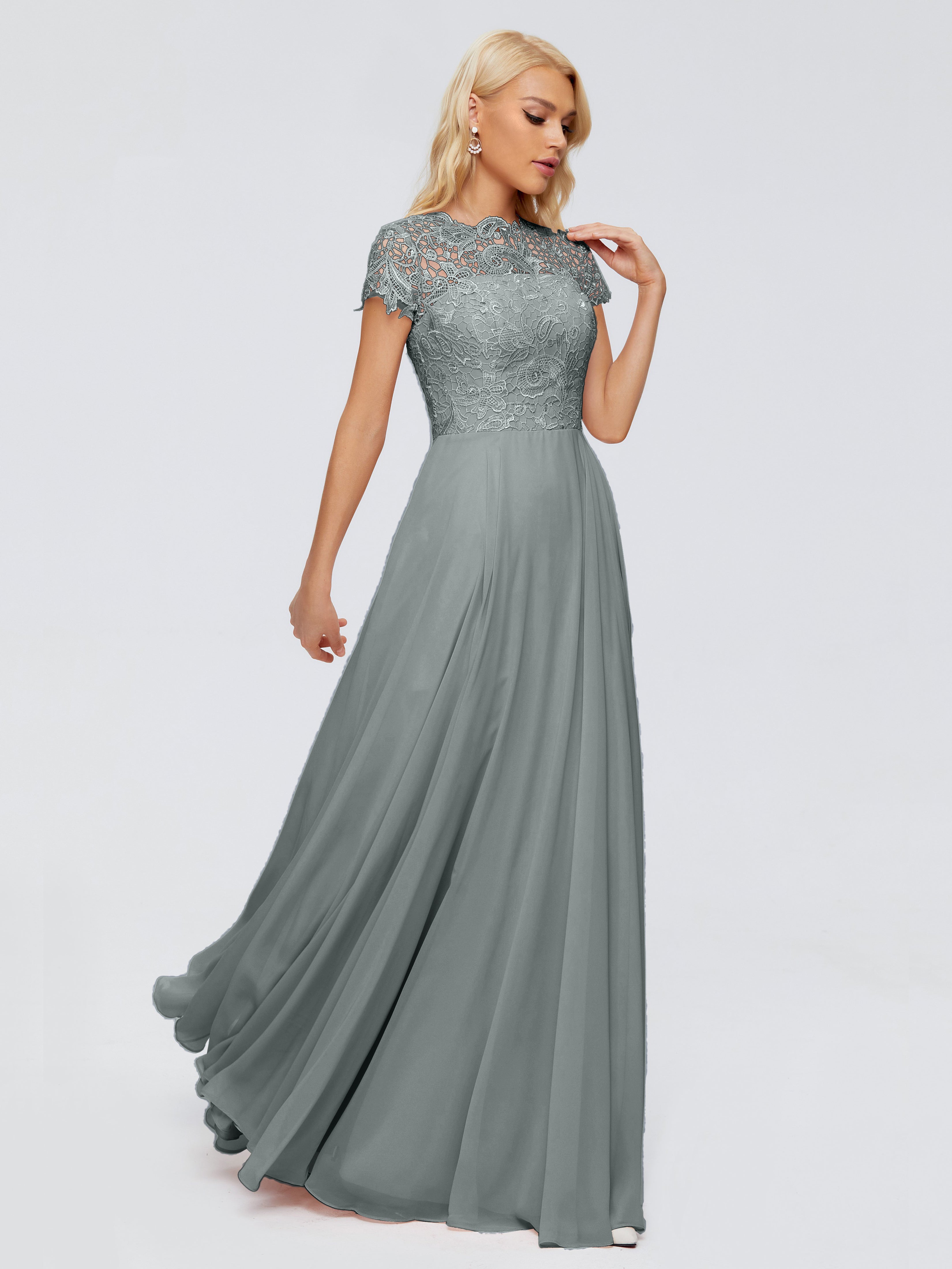 Robe Demoiselle D Honneur Grise Trapèze Encolure Dégagée Mousseline Robes Demoiselle D'Honneur