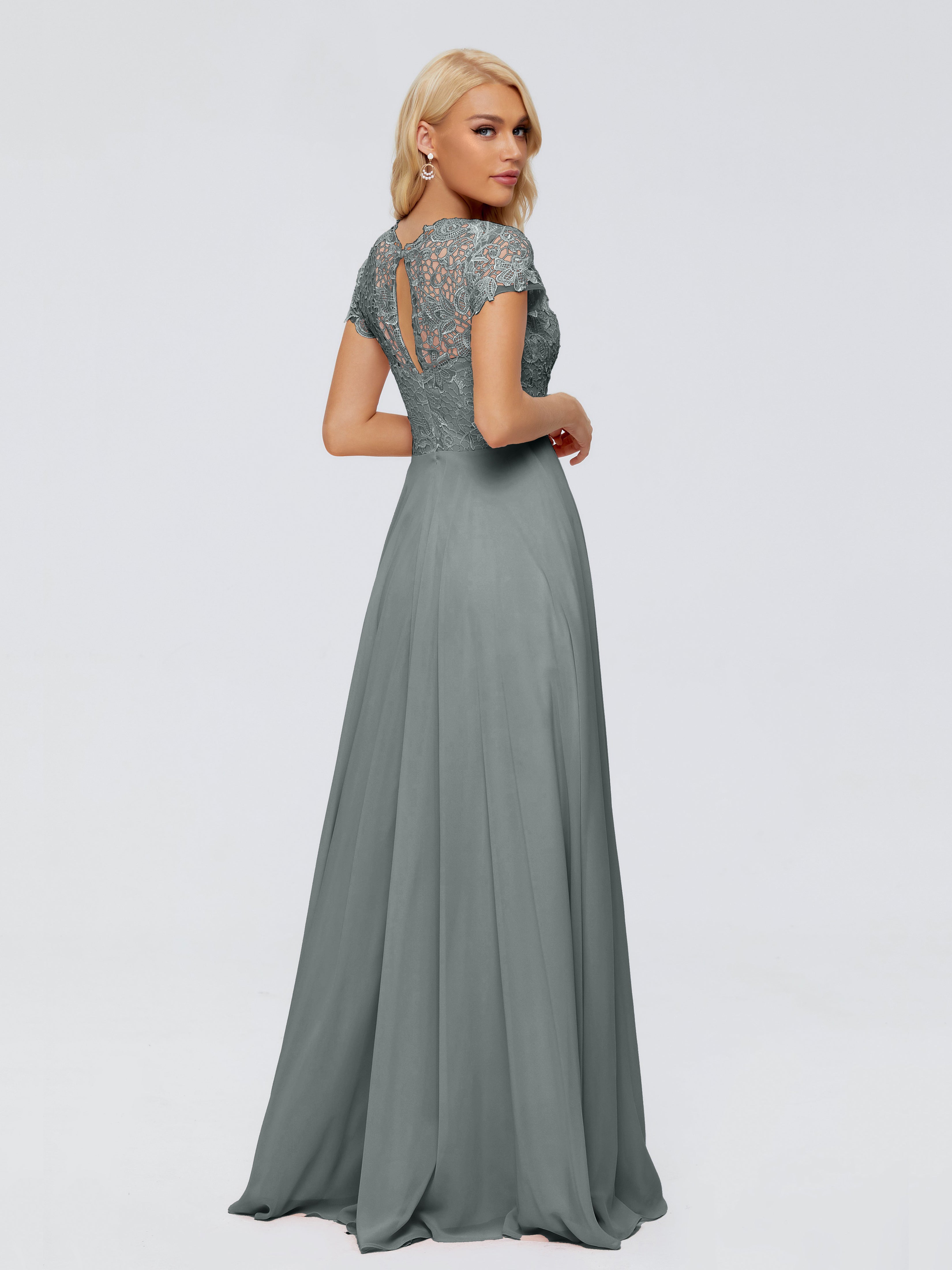 Robe Demoiselle D Honneur Grise Trapèze Encolure Dégagée Mousseline Robes Demoiselle D'Honneur