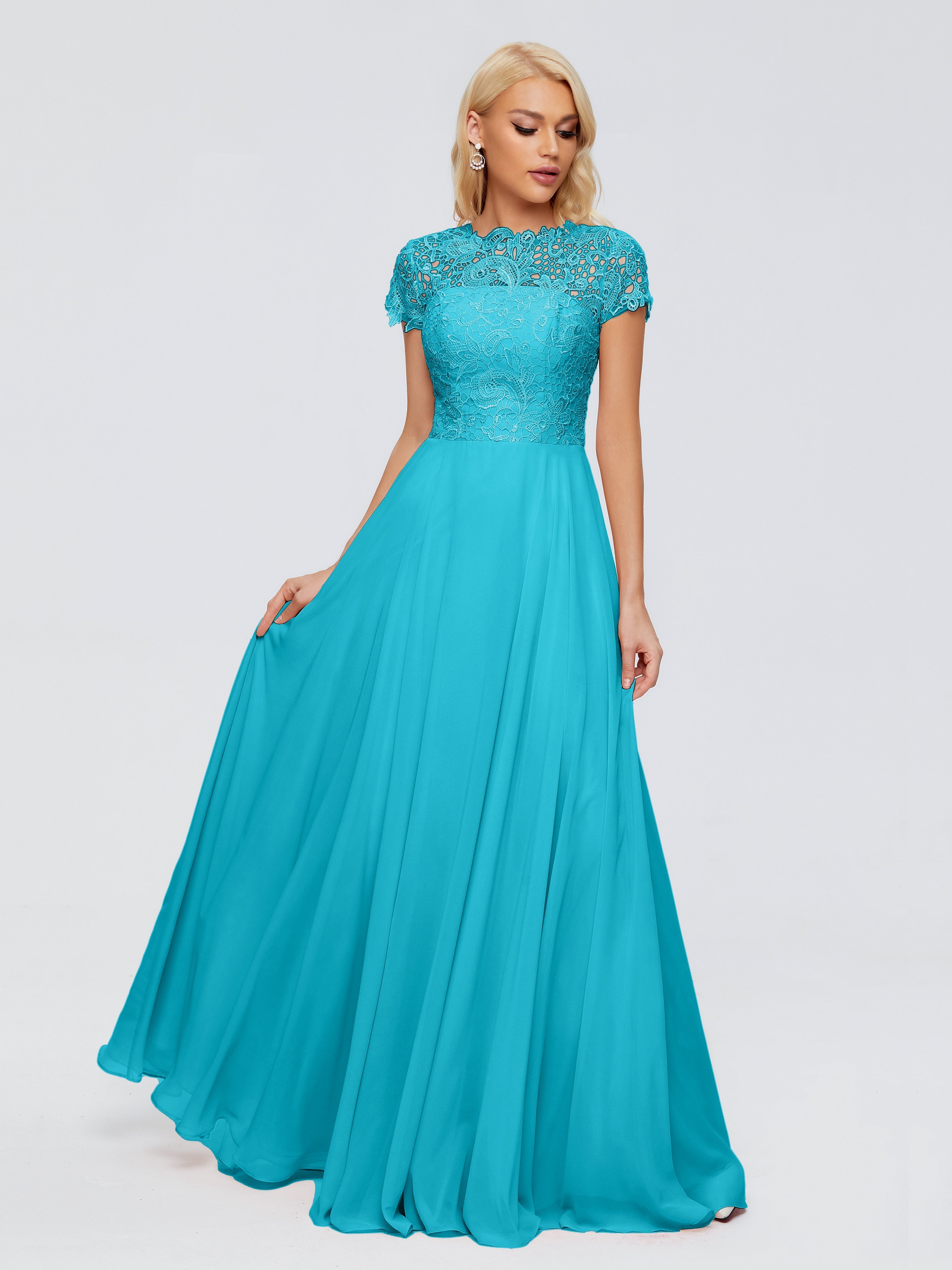 Robes De Demoiselle D'Honneur Vert Jade A-ligne Encolure Dégagée Mousseline Robes Demoiselle D'Honneur