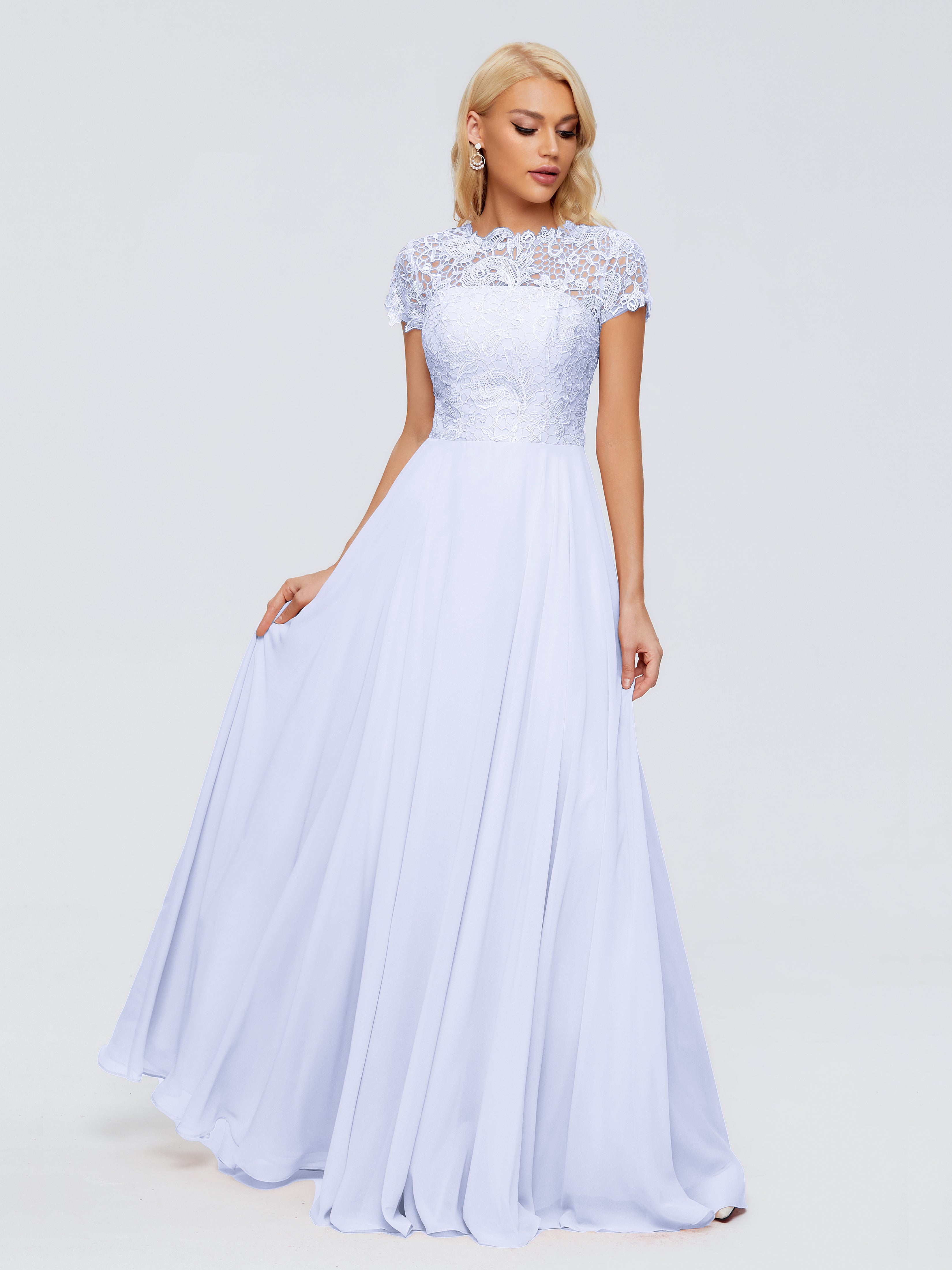 Robe De Demoiselle D'Honneur Lavande Trapèze Encolure Dégagée Mousseline Robes Demoiselle D'Honneur