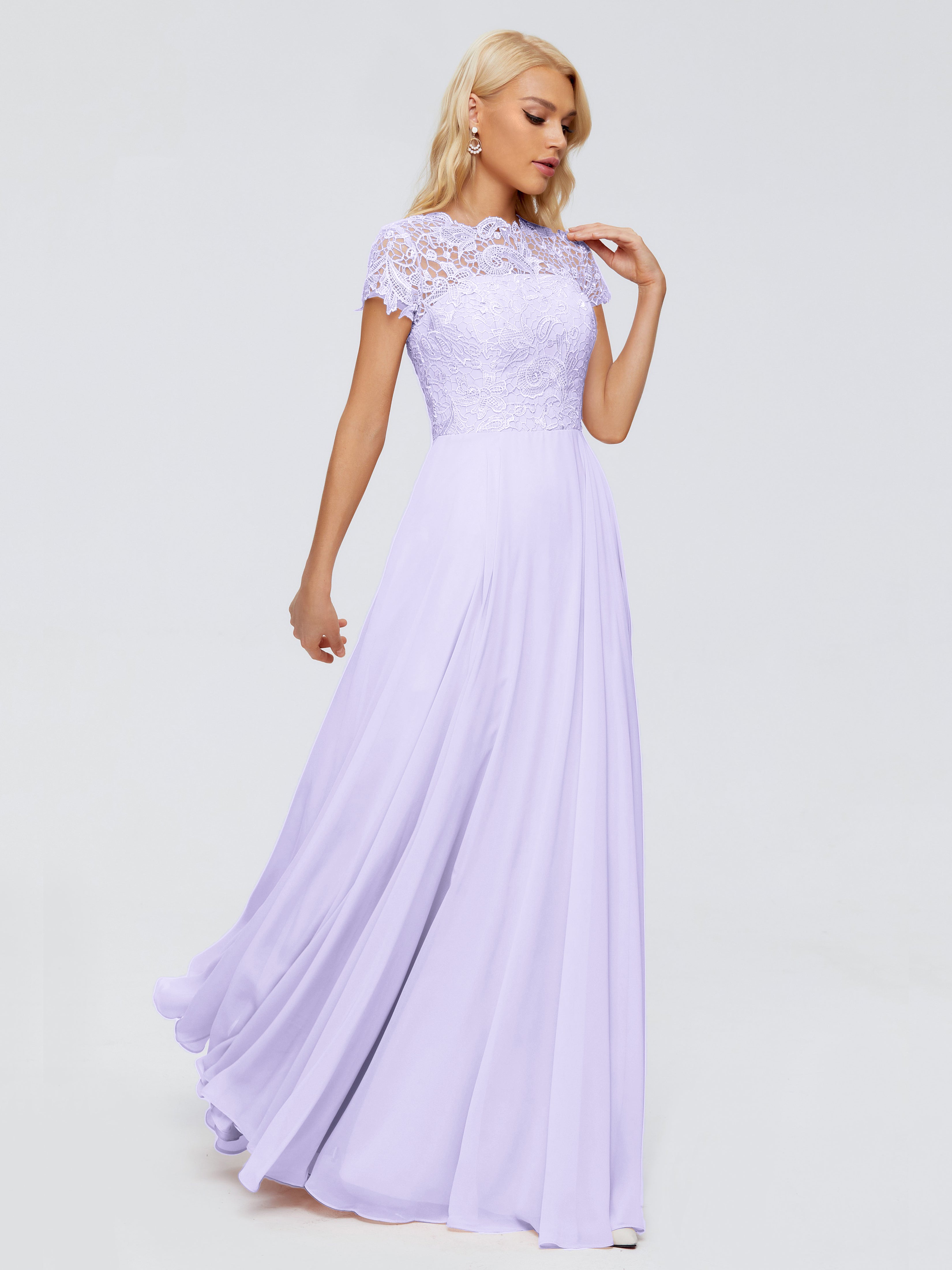 Robe Demoiselle D Honneur Lilas Trapèze Encolure Dégagée Mousseline Robes Demoiselle D'Honneur