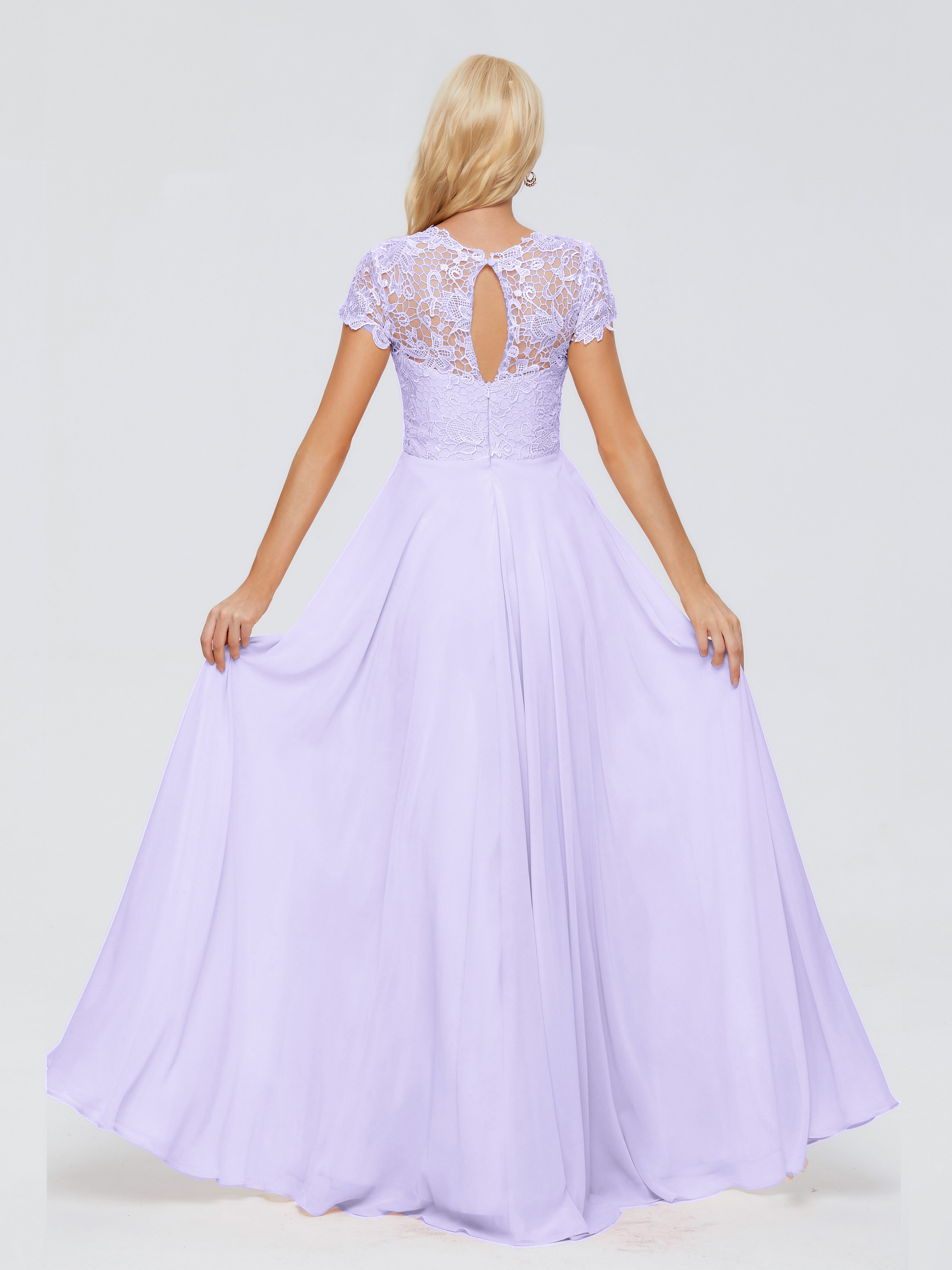 Robe Demoiselle D Honneur Lilas Trapèze Encolure Dégagée Mousseline Robes Demoiselle D'Honneur