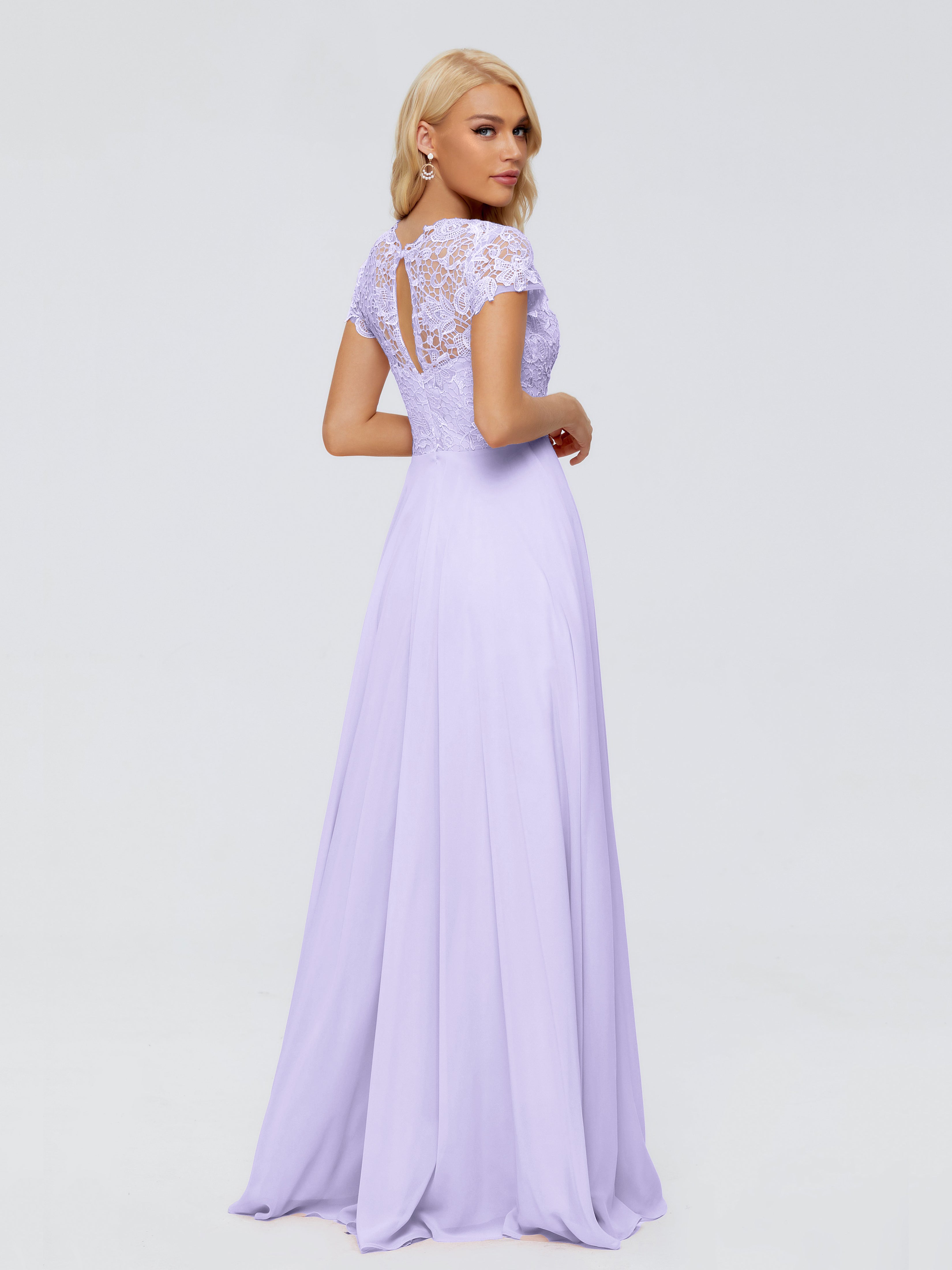Robe Demoiselle D Honneur Lilas Trapèze Encolure Dégagée Mousseline Robes Demoiselle D'Honneur