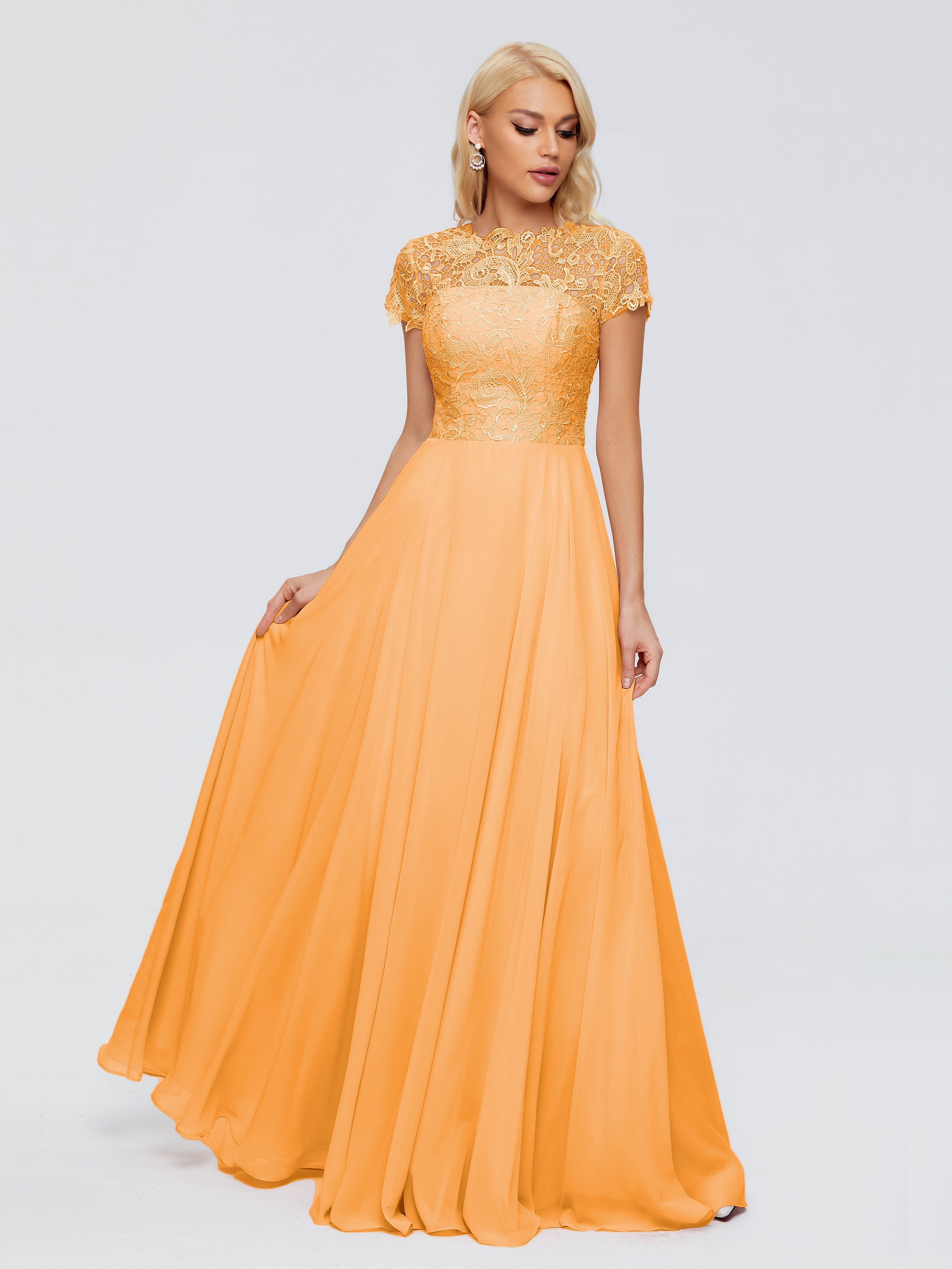Robes De Demoiselle D'Honneur Mandarine A-ligne Encolure Dégagée Mousseline Robes Demoiselle D'Honneur