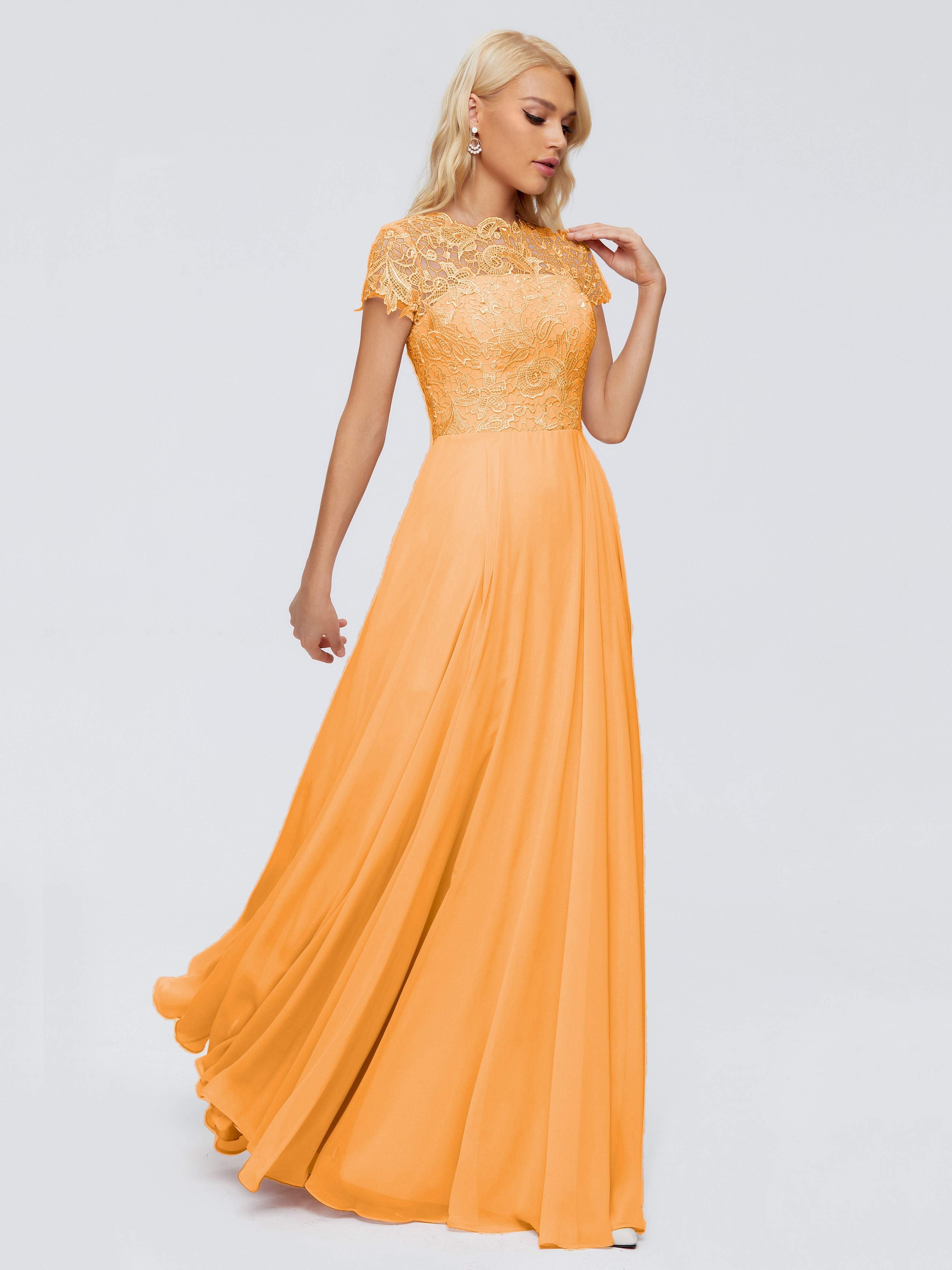 Robes De Demoiselle D'Honneur Mandarine A-ligne Encolure Dégagée Mousseline Robes Demoiselle D'Honneur