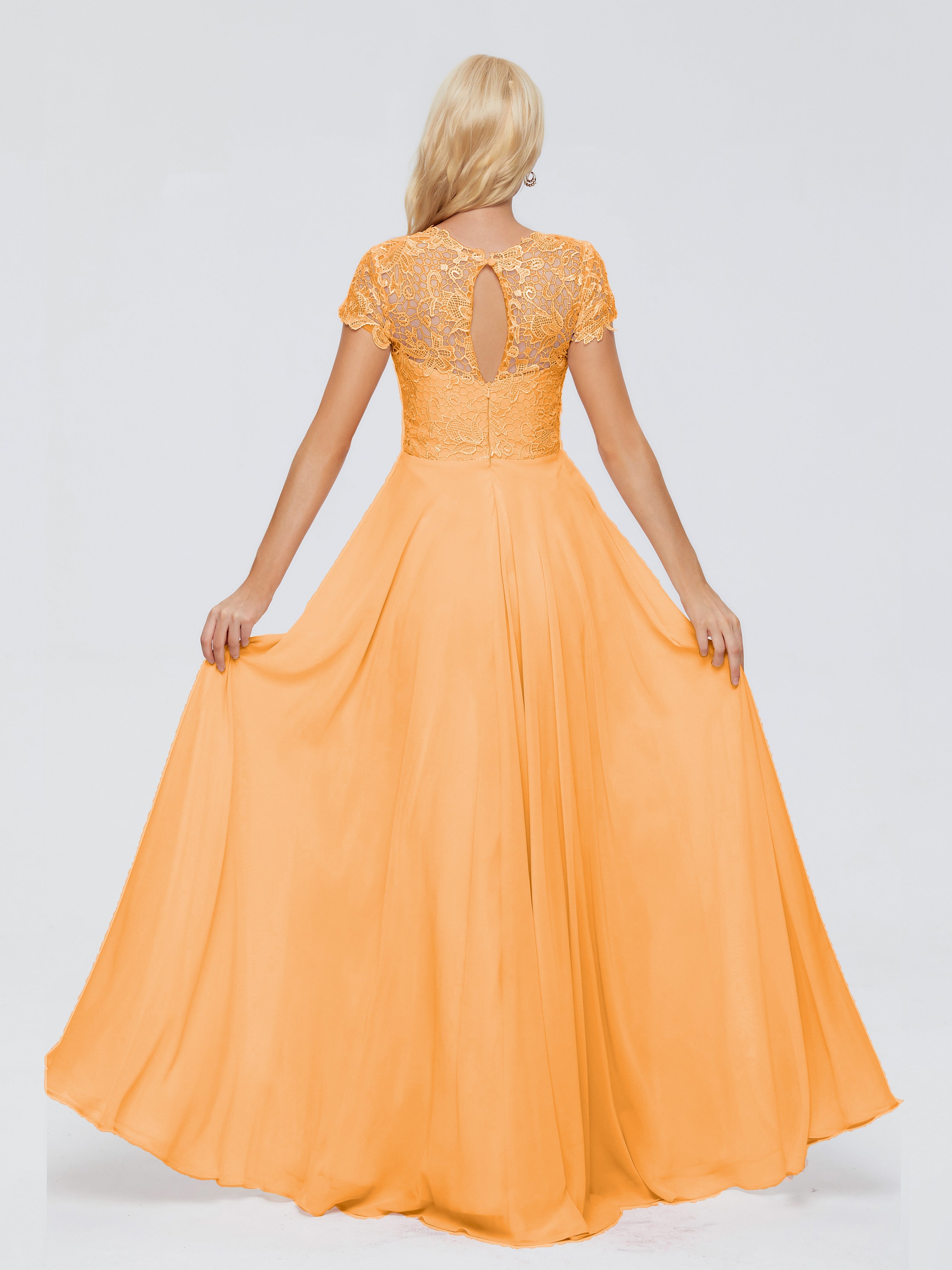 Robes De Demoiselle D'Honneur Mandarine A-ligne Encolure Dégagée Mousseline Robes Demoiselle D'Honneur