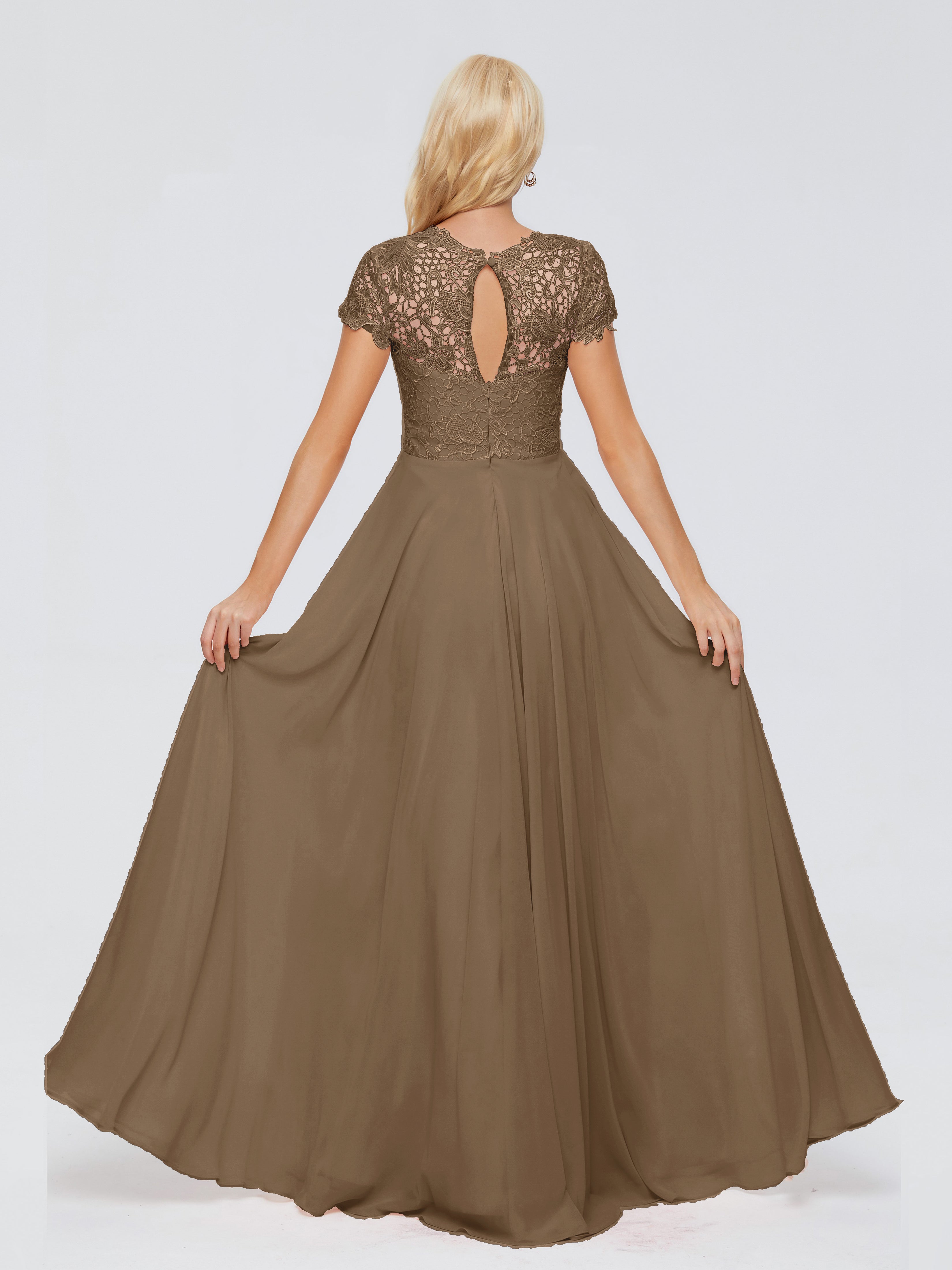 Robe De Demoiselle D'Honneur Moka Trapèze Encolure Dégagée Mousseline Robes Demoiselle D'Honneur
