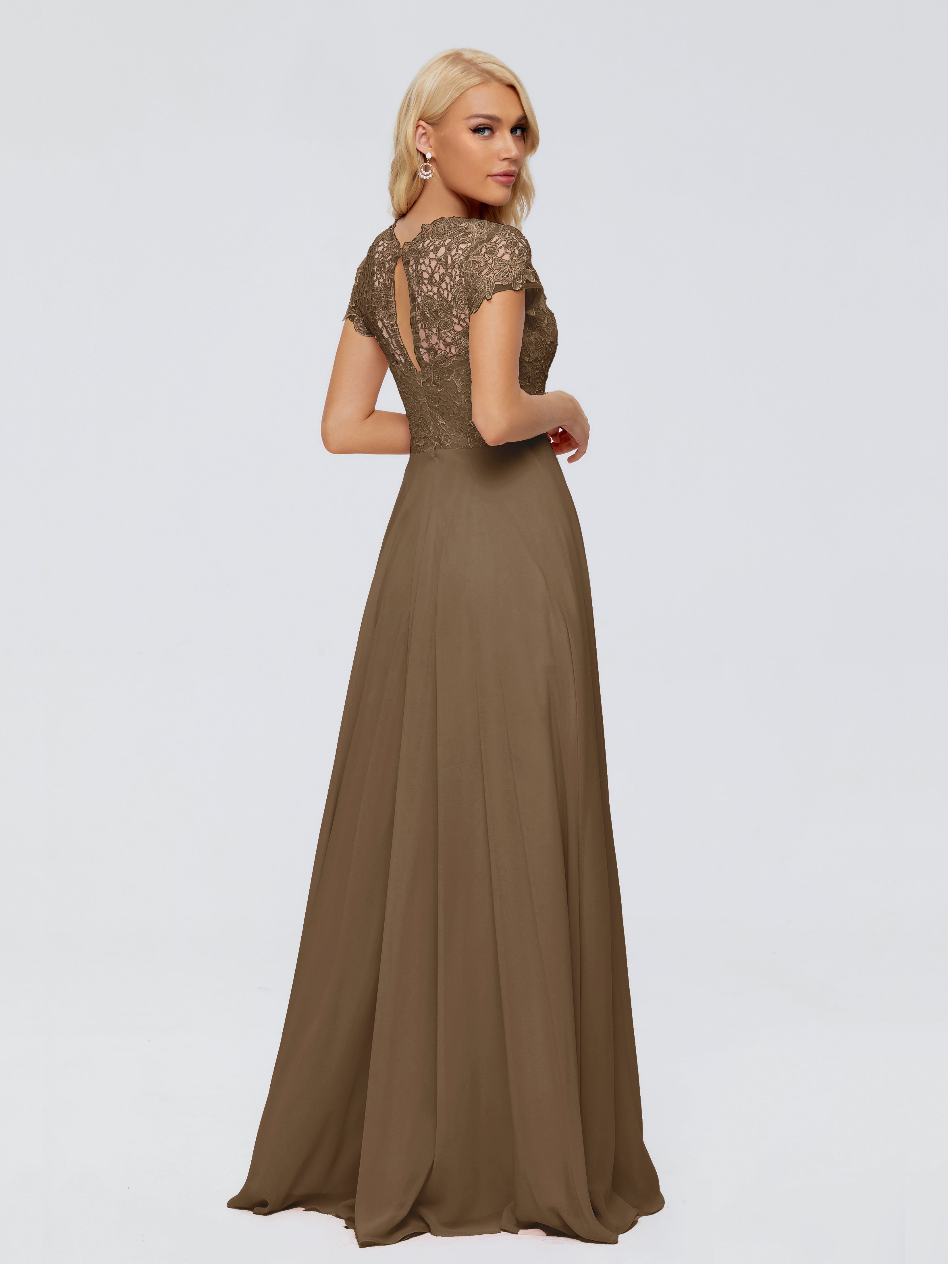 Robe De Demoiselle D'Honneur Moka Trapèze Encolure Dégagée Mousseline Robes Demoiselle D'Honneur