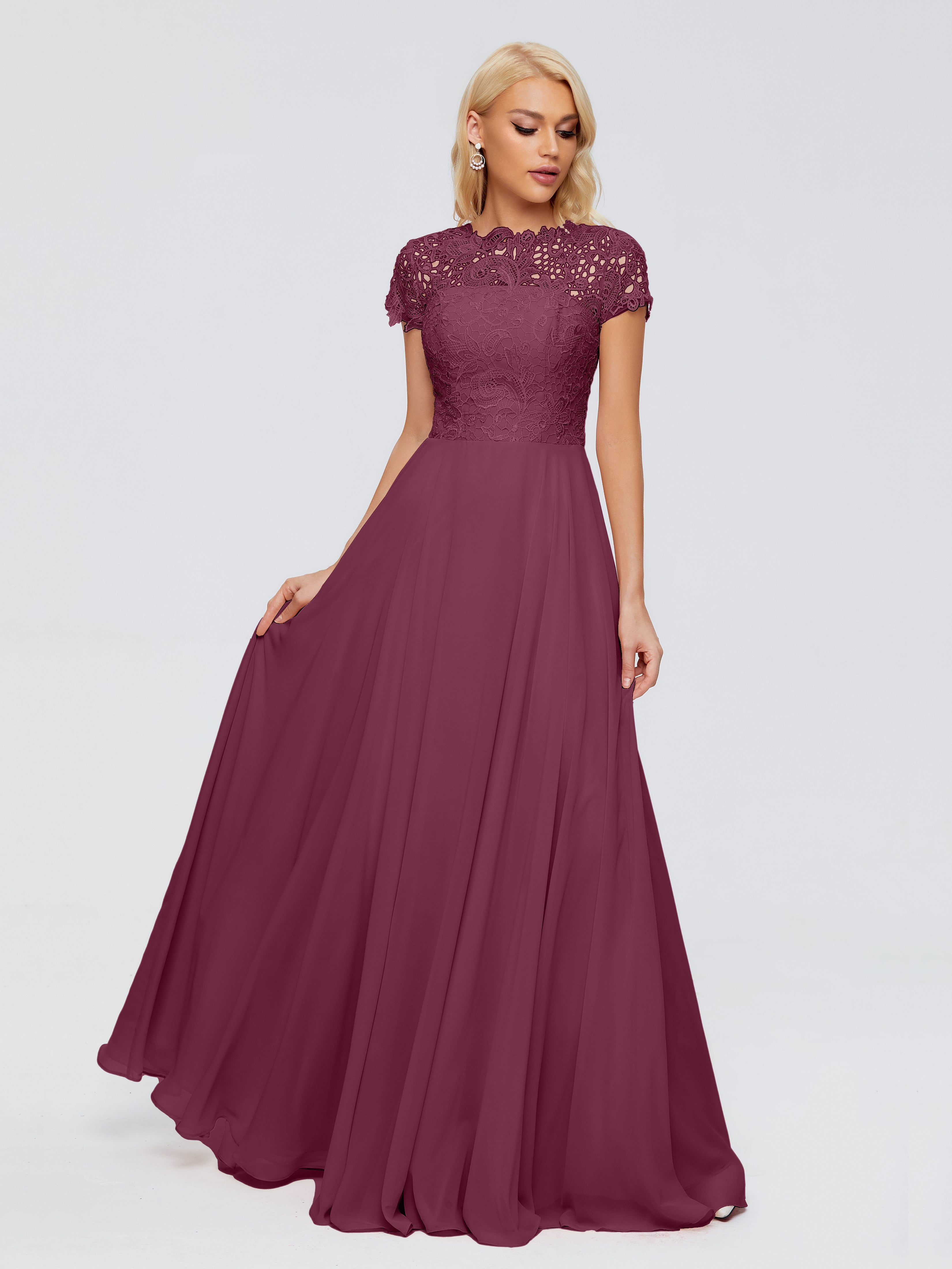 Robes De Demoiselle D'Honneur Mure A-ligne Encolure Dégagée Mousseline Robes Demoiselle D'Honneur