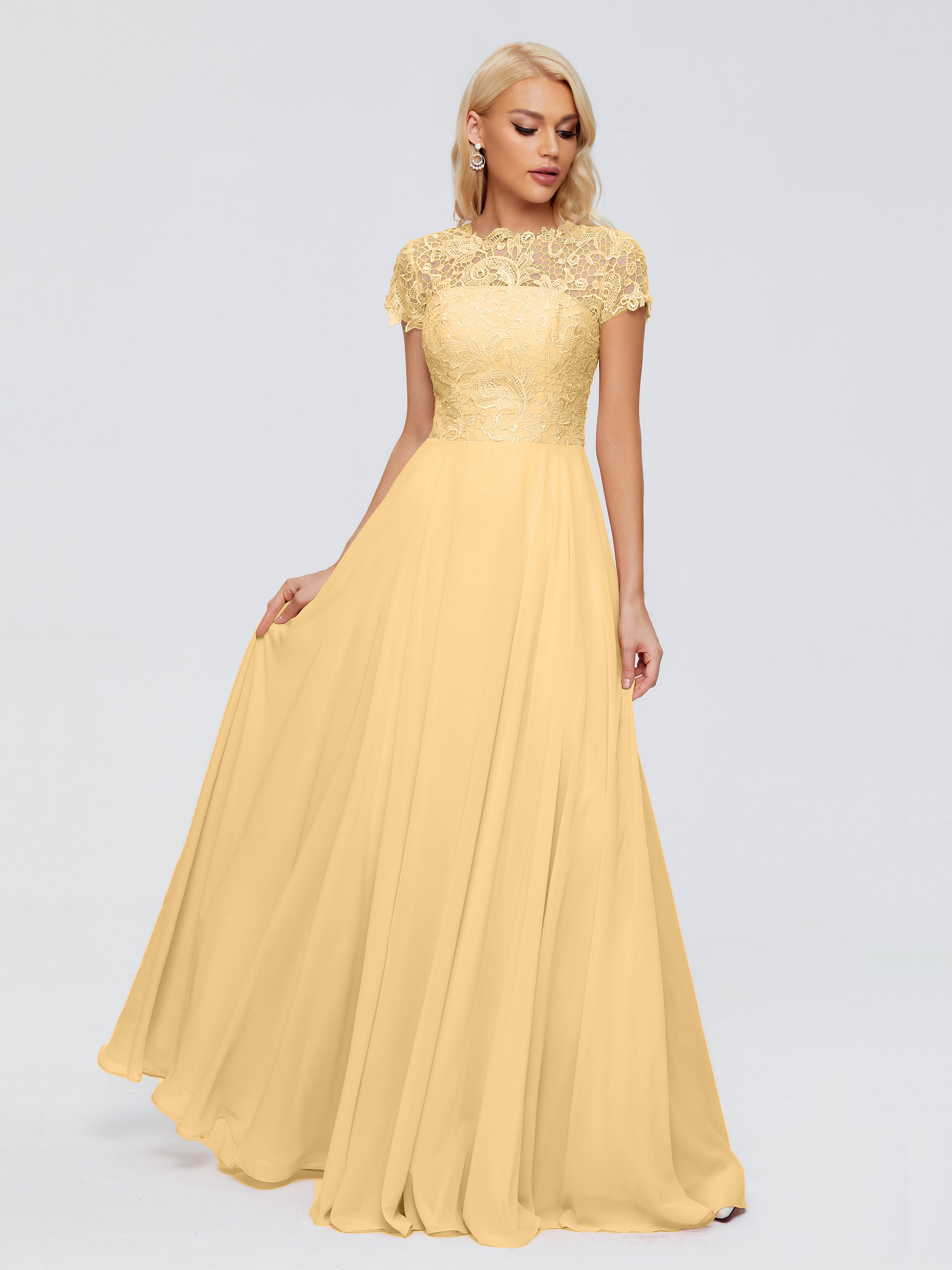 Robe Demoiselle D Honneur Dore A-ligne Encolure Dégagée Mousseline Robes Demoiselle D'Honneur