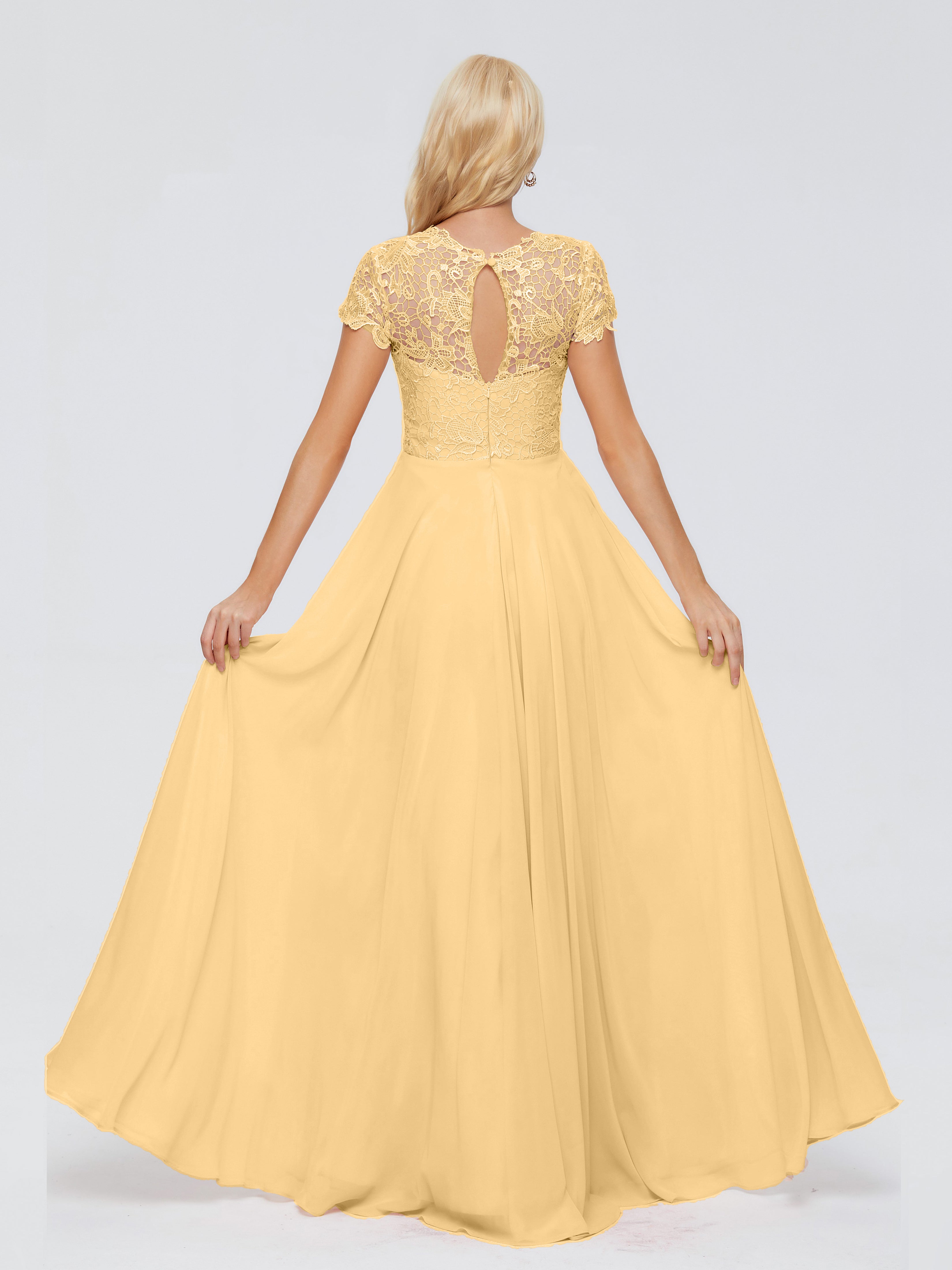 Robe Demoiselle D Honneur Dore A-ligne Encolure Dégagée Mousseline Robes Demoiselle D'Honneur
