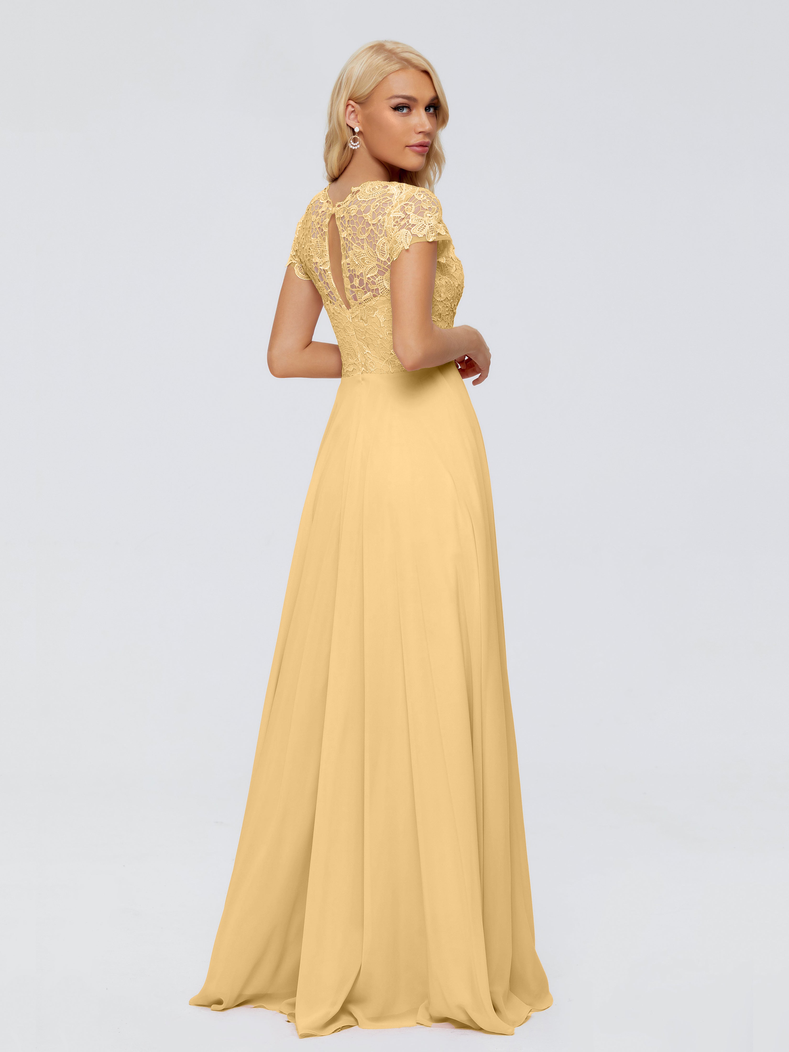 Robe Demoiselle D Honneur Dore A-ligne Encolure Dégagée Mousseline Robes Demoiselle D'Honneur