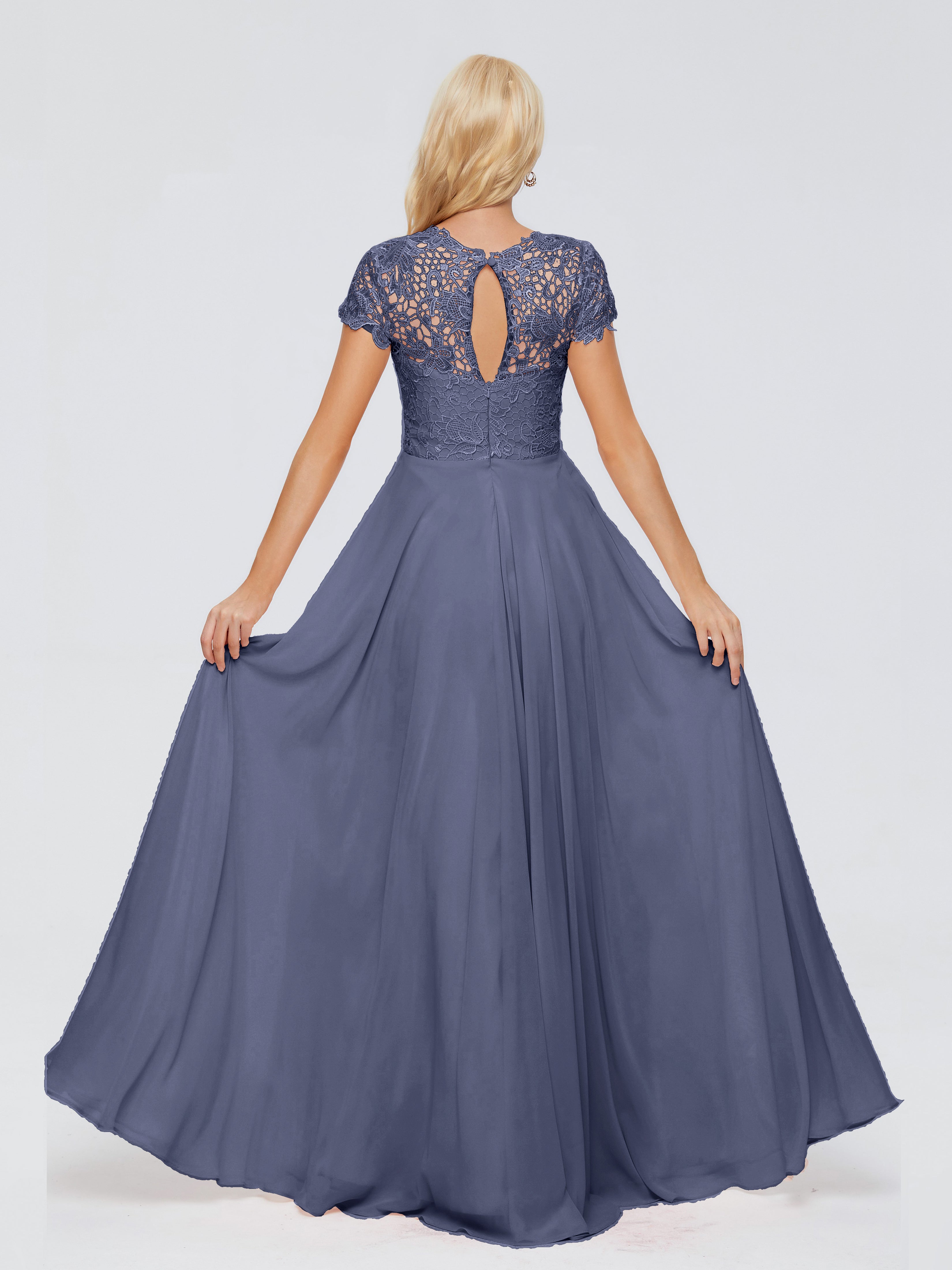 Robes De Demoiselle D'Honneur Bleu Orageux A-ligne Encolure Dégagée Mousseline Robes Demoiselle D'Honneur