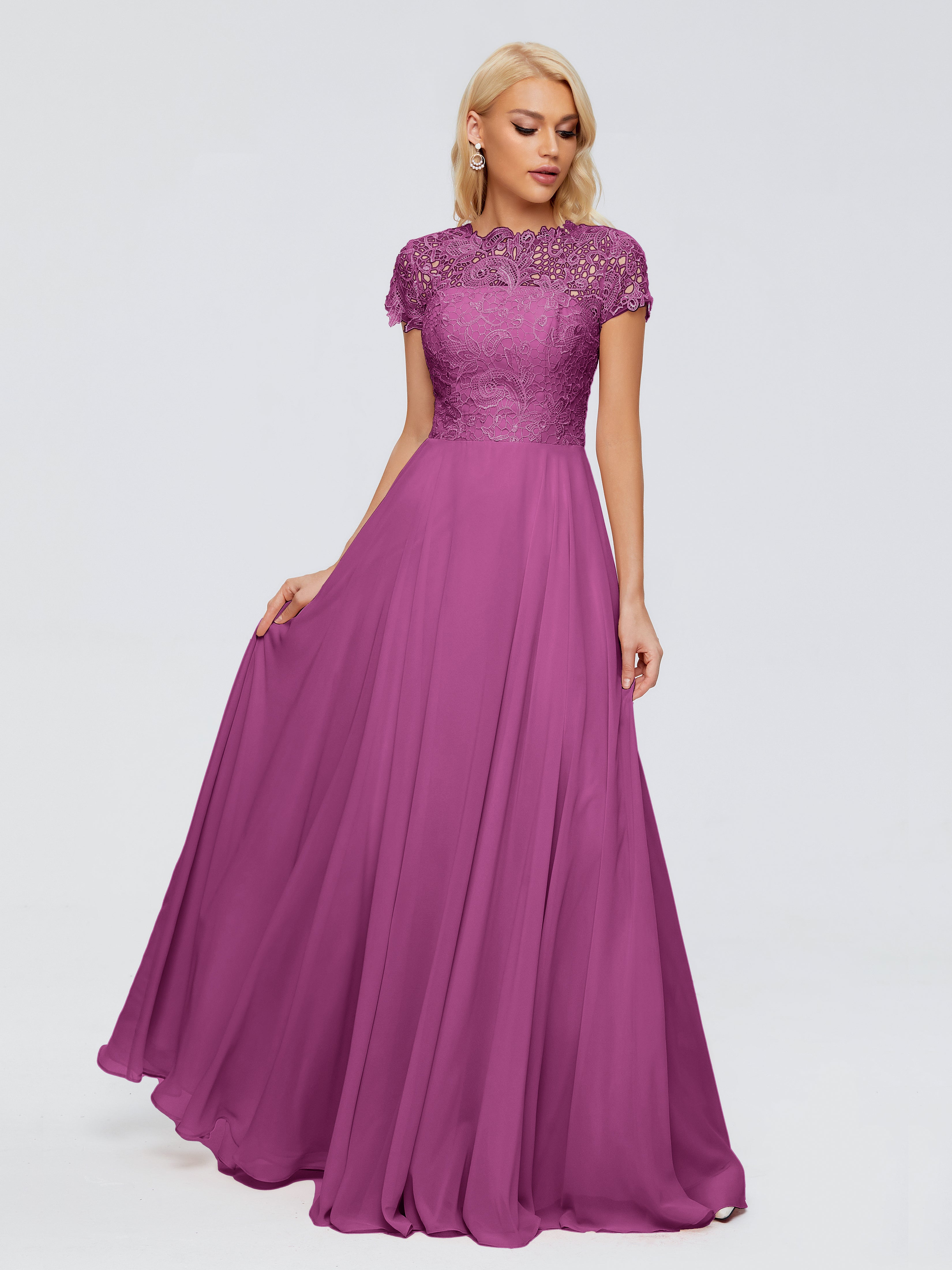 Robes De Demoiselle D'Honneur Orchidée A-ligne Encolure Dégagée Mousseline Robes Demoiselle D'Honneur