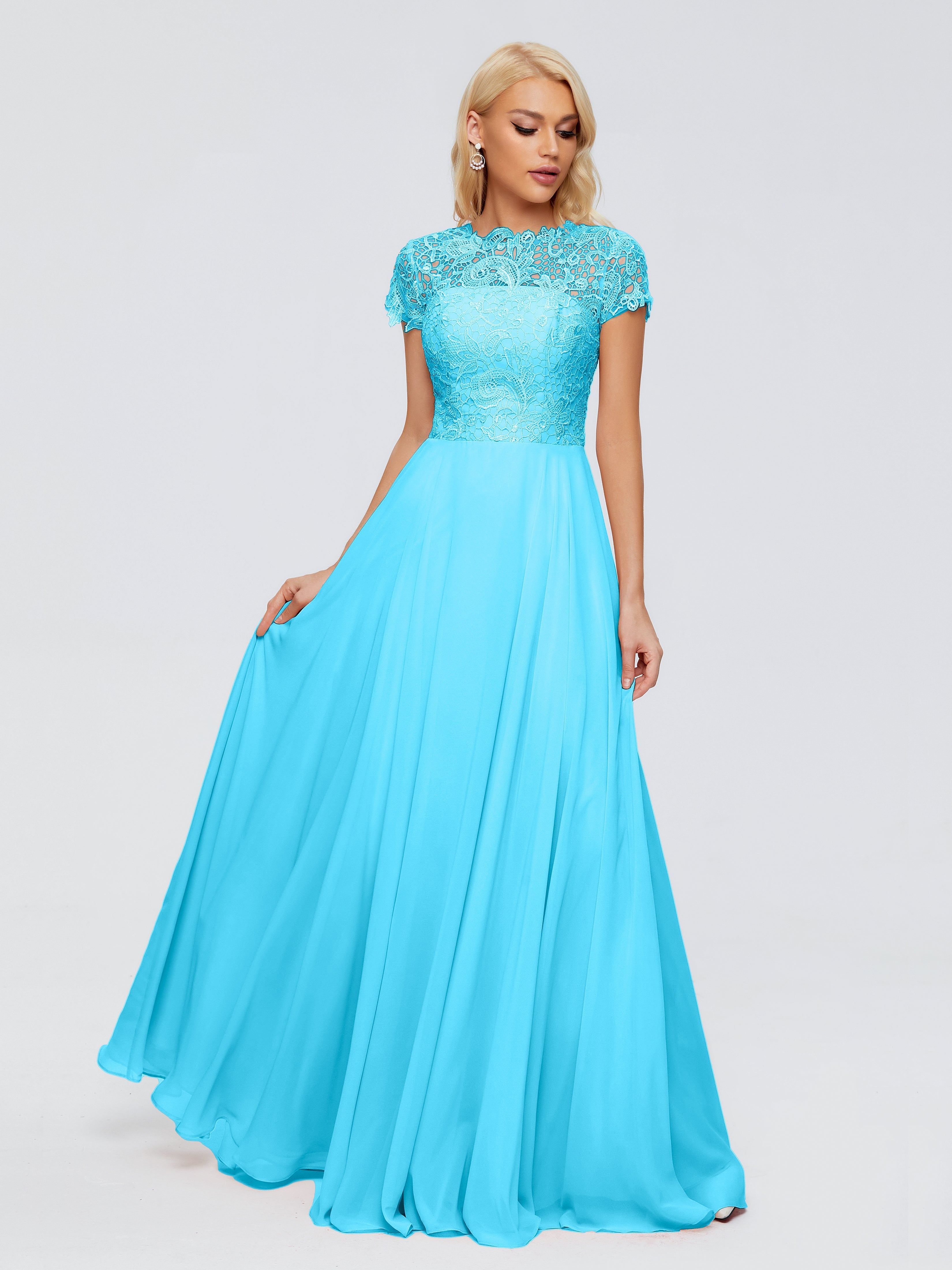 Robe De Demoiselle D'Honneur En Piscine A-ligne Encolure Dégagée Mousseline Robes Demoiselle D'Honneur