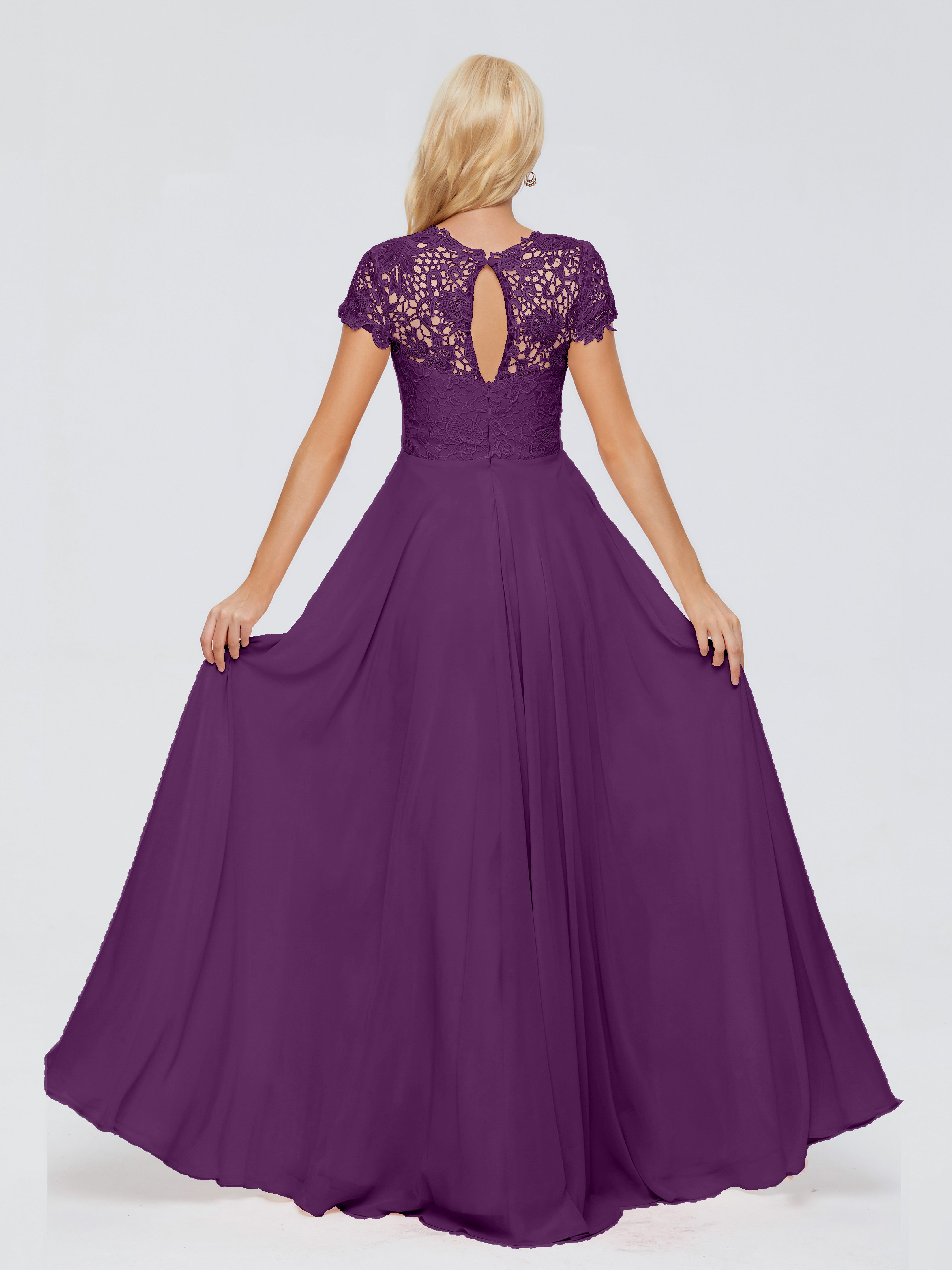 Robes De Demoiselle D'Honneur En Raisin A-ligne Encolure Dégagée Mousseline Robes Demoiselle D'Honneur