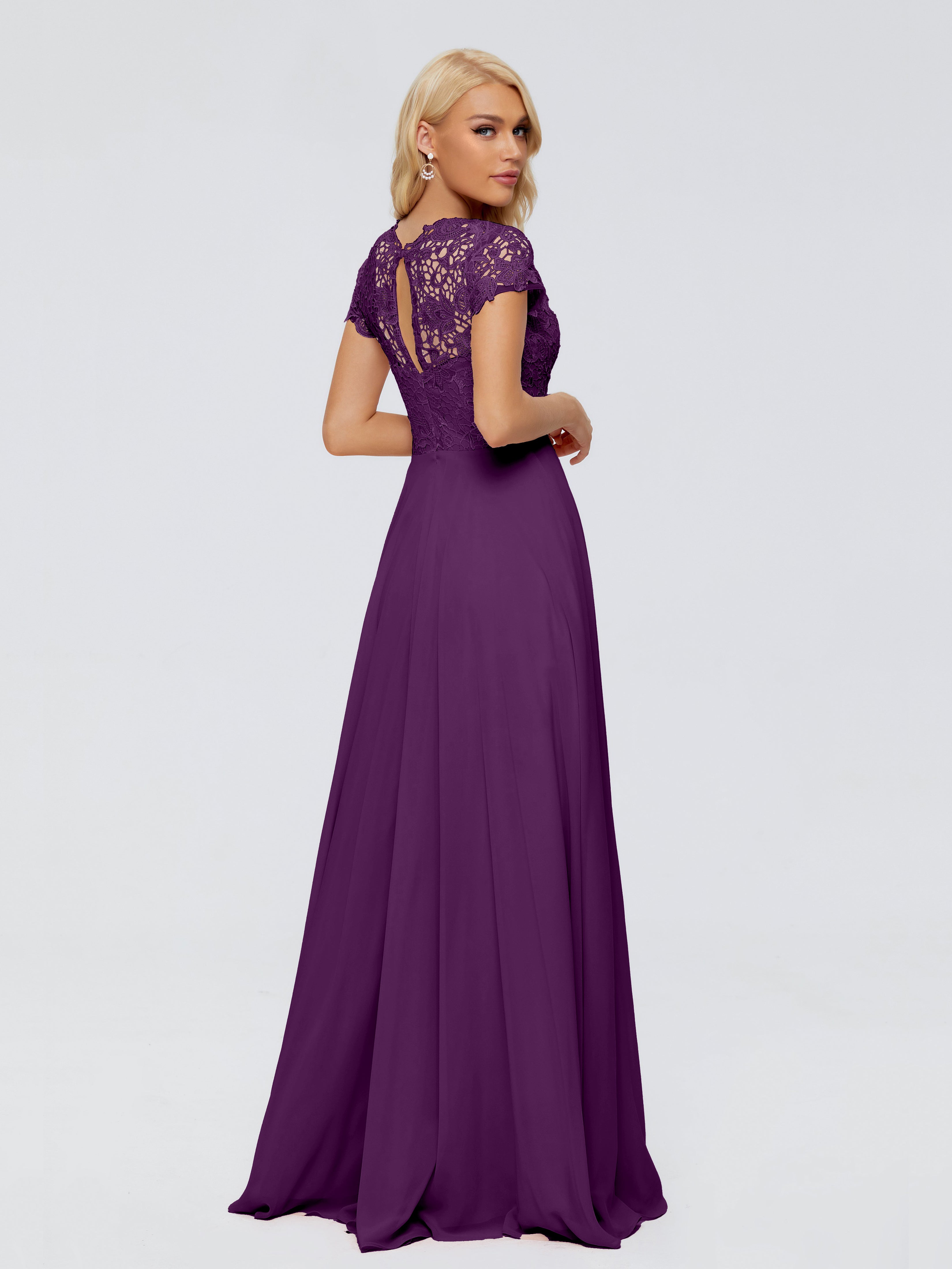 Robes De Demoiselle D'Honneur En Raisin A-ligne Encolure Dégagée Mousseline Robes Demoiselle D'Honneur