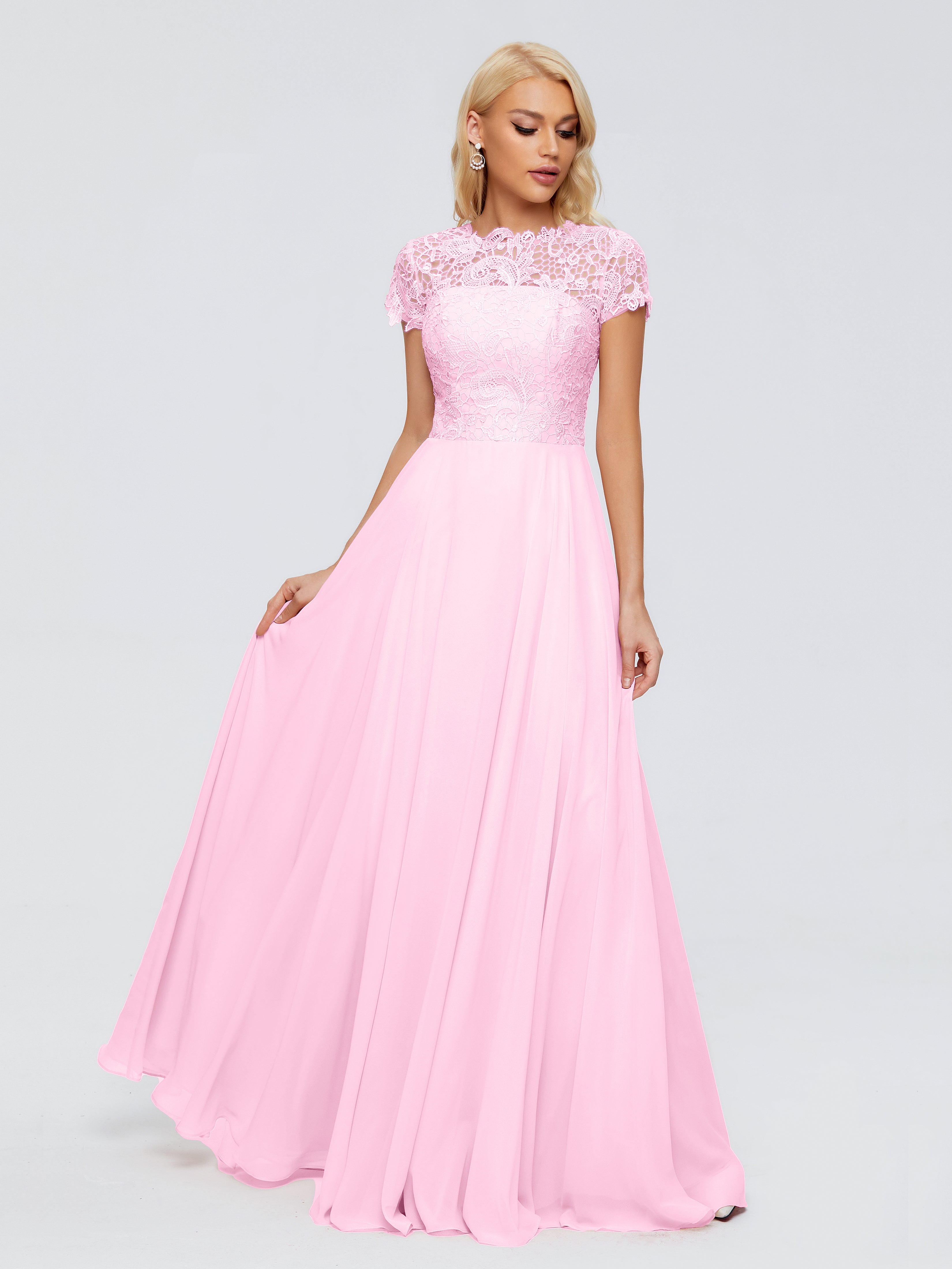 Robe Demoiselle D Honneur Rose Bonbon A-ligne Encolure Dégagée Mousseline Robes Demoiselle D'Honneur