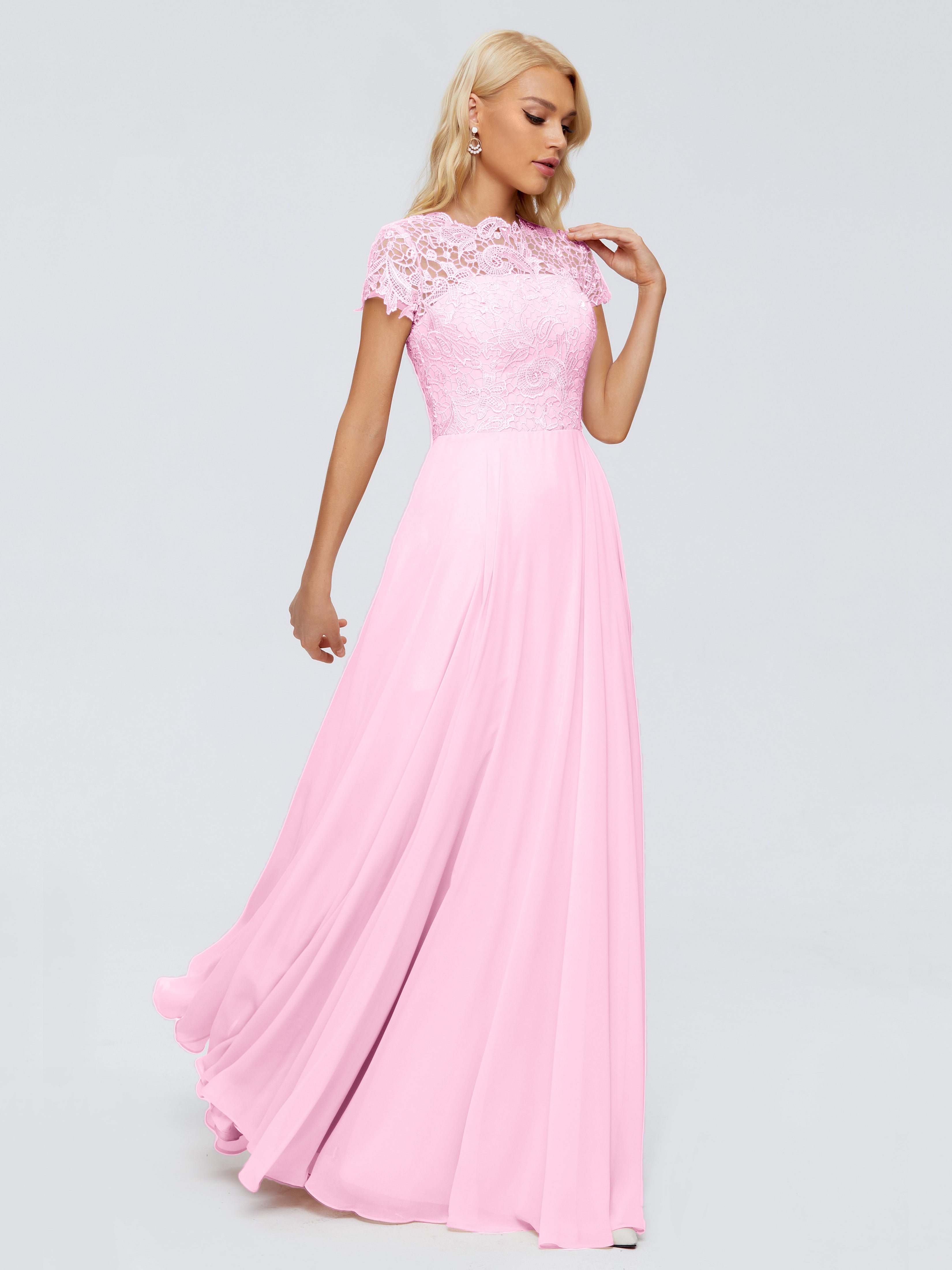 Robe Demoiselle D Honneur Rose Bonbon A-ligne Encolure Dégagée Mousseline Robes Demoiselle D'Honneur