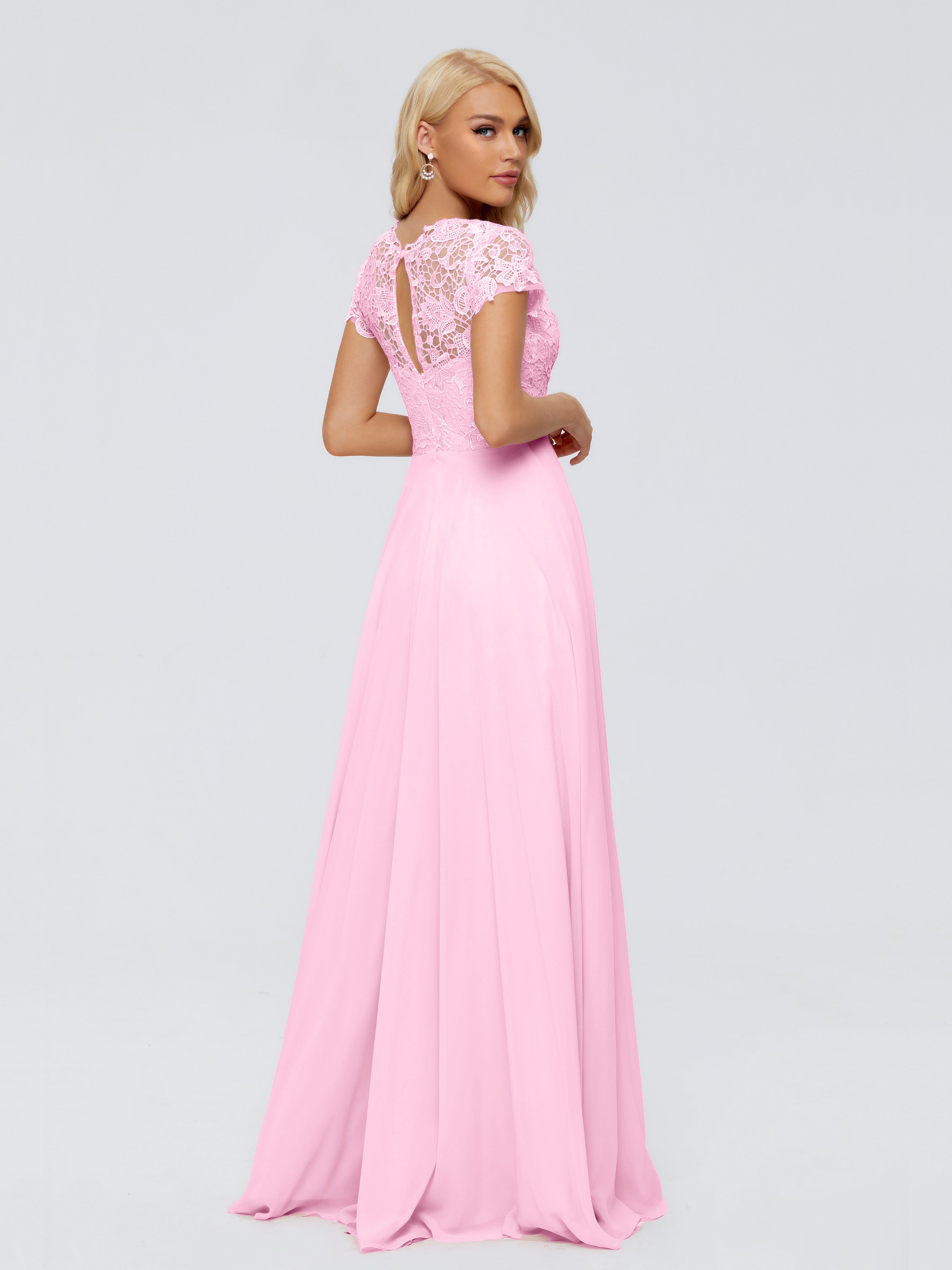 Robe Demoiselle D Honneur Rose Bonbon A-ligne Encolure Dégagée Mousseline Robes Demoiselle D'Honneur