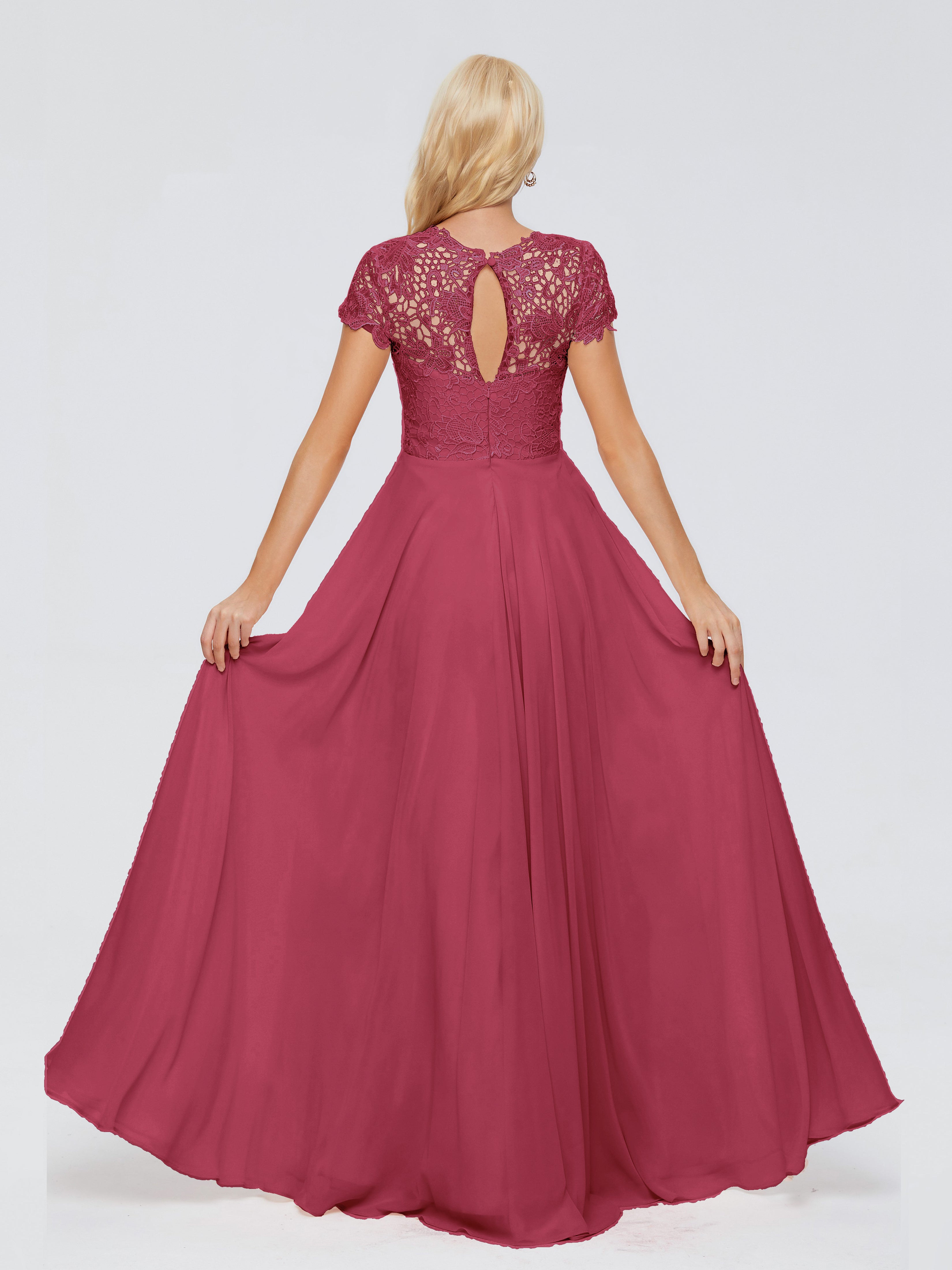 Robe Demoiselle D Honneur Rose Cannelle Trapèze Encolure Dégagée Mousseline Robes Demoiselle D'Honneur