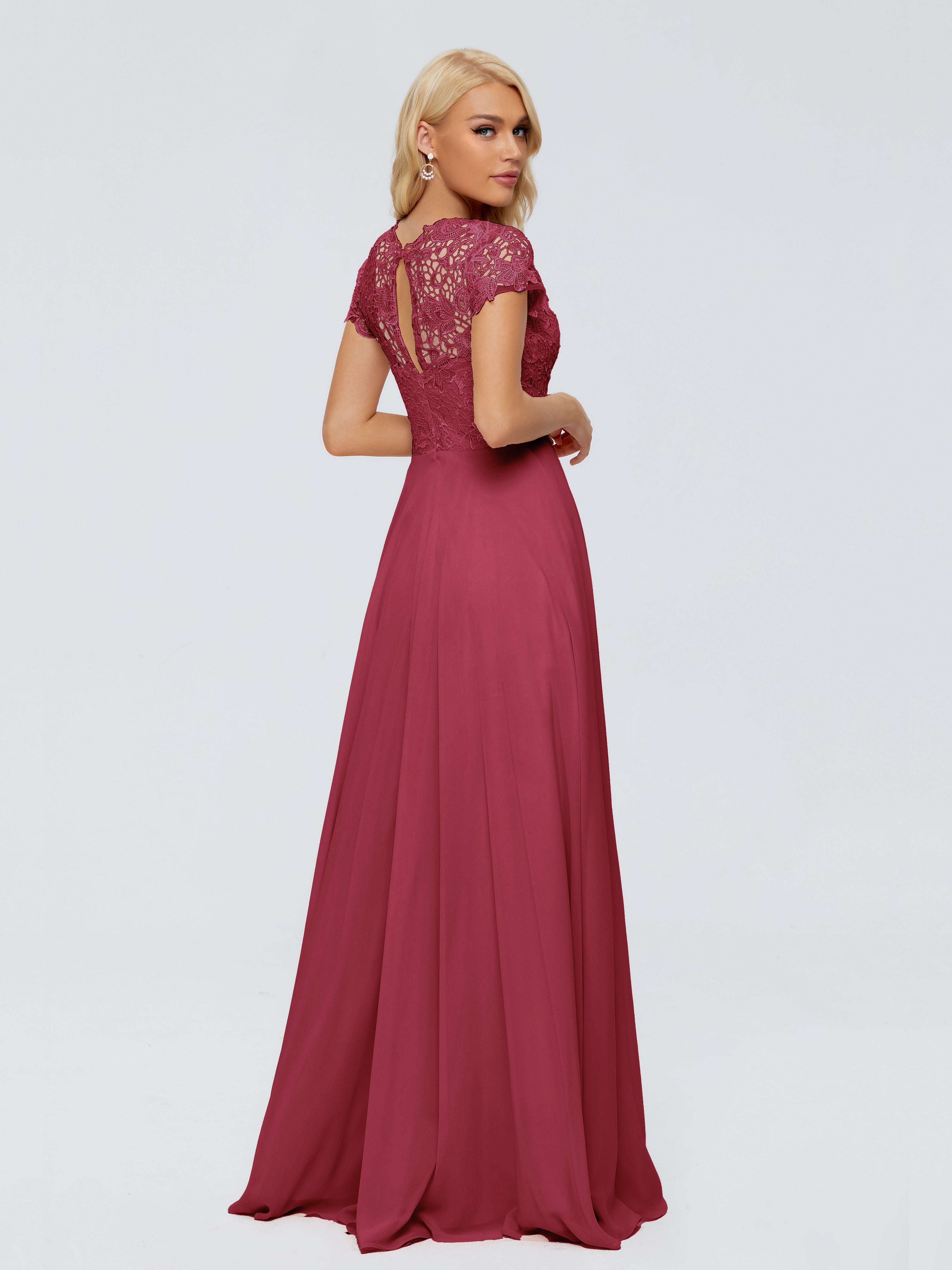 Robe Demoiselle D Honneur Rose Cannelle Trapèze Encolure Dégagée Mousseline Robes Demoiselle D'Honneur