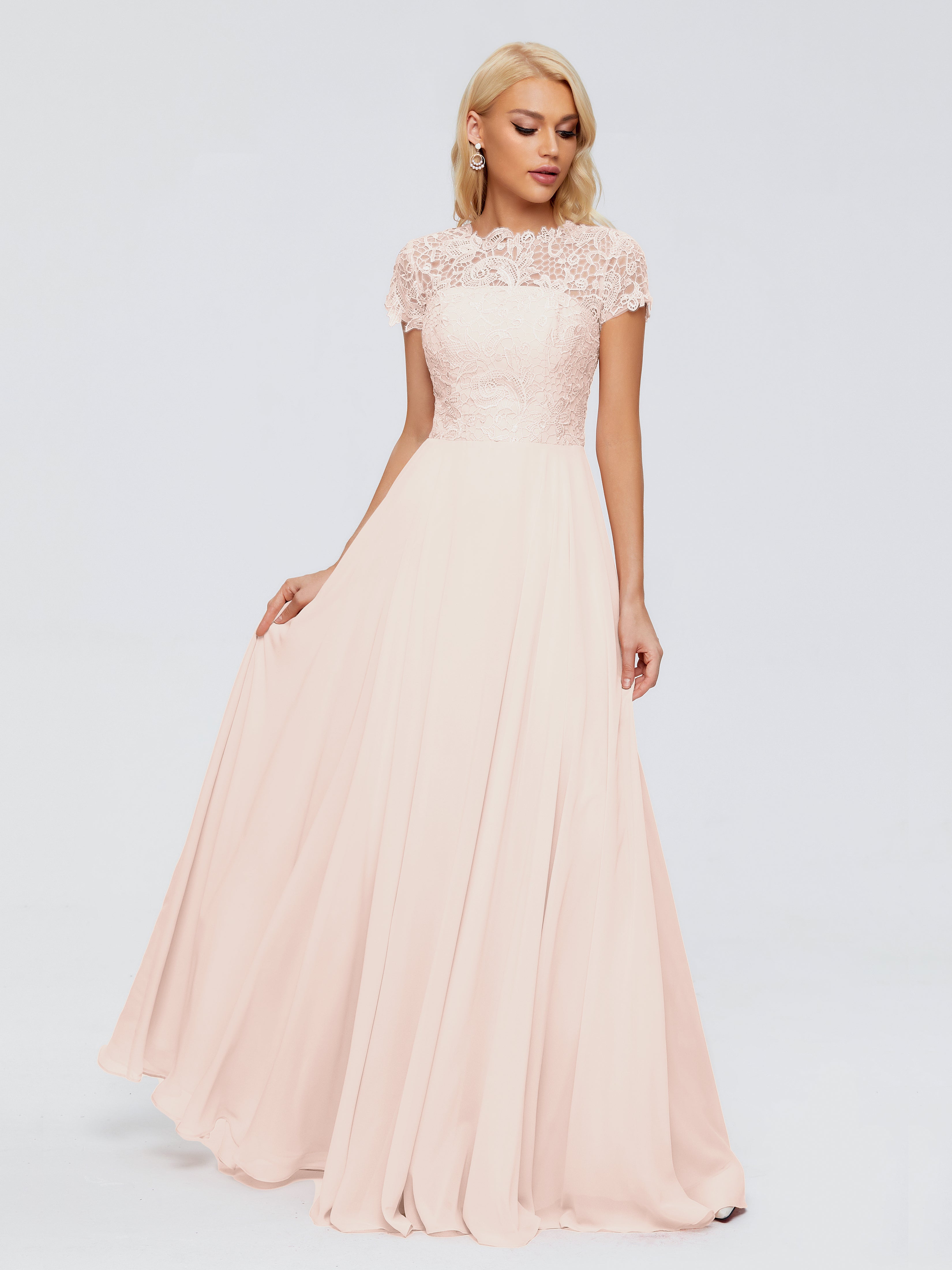 Robe Demoiselle D Honneur Rose Perle A-ligne Encolure Dégagée Mousseline Robes Demoiselle D'Honneur