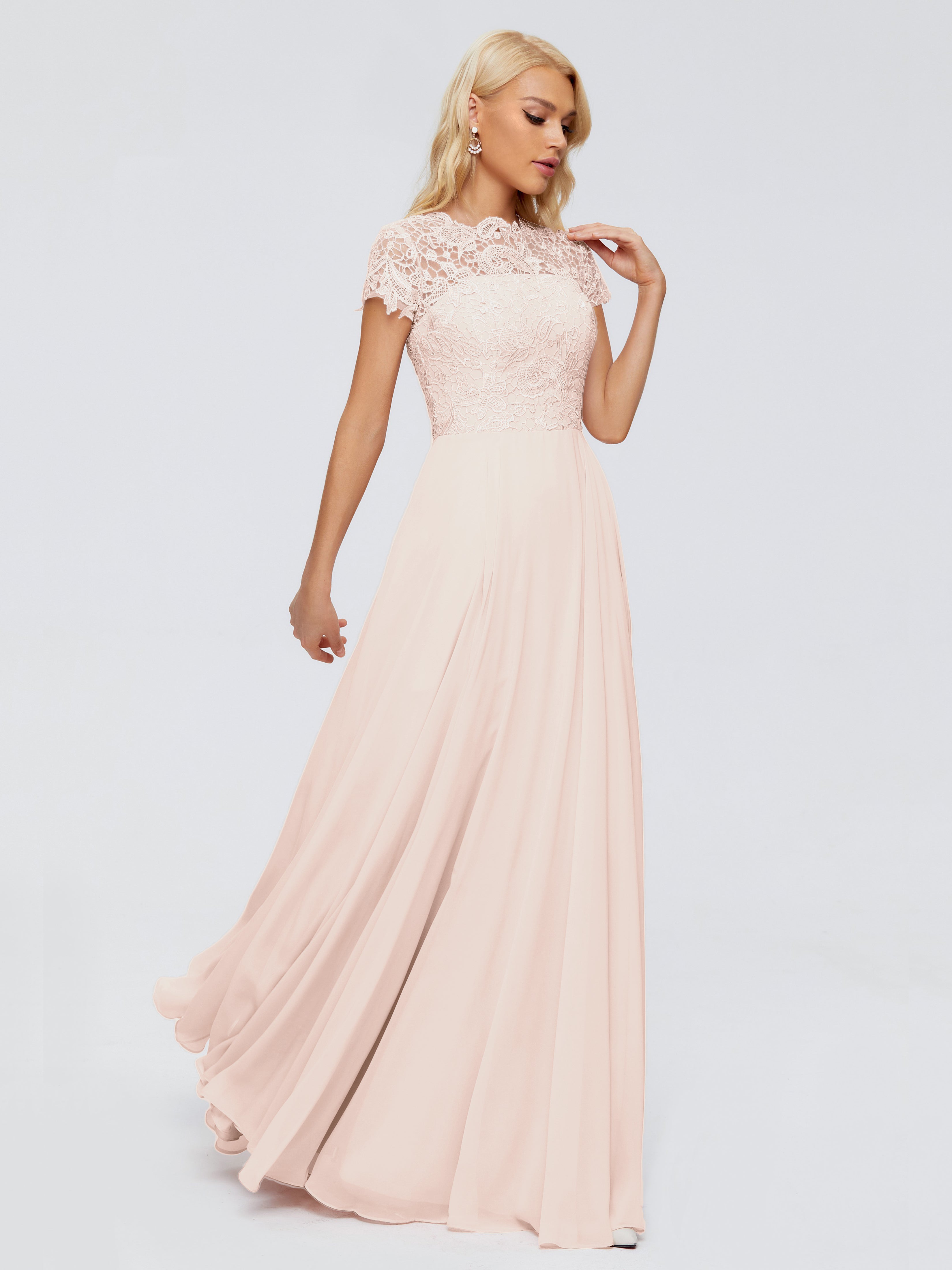 Robe Demoiselle D Honneur Rose Perle A-ligne Encolure Dégagée Mousseline Robes Demoiselle D'Honneur